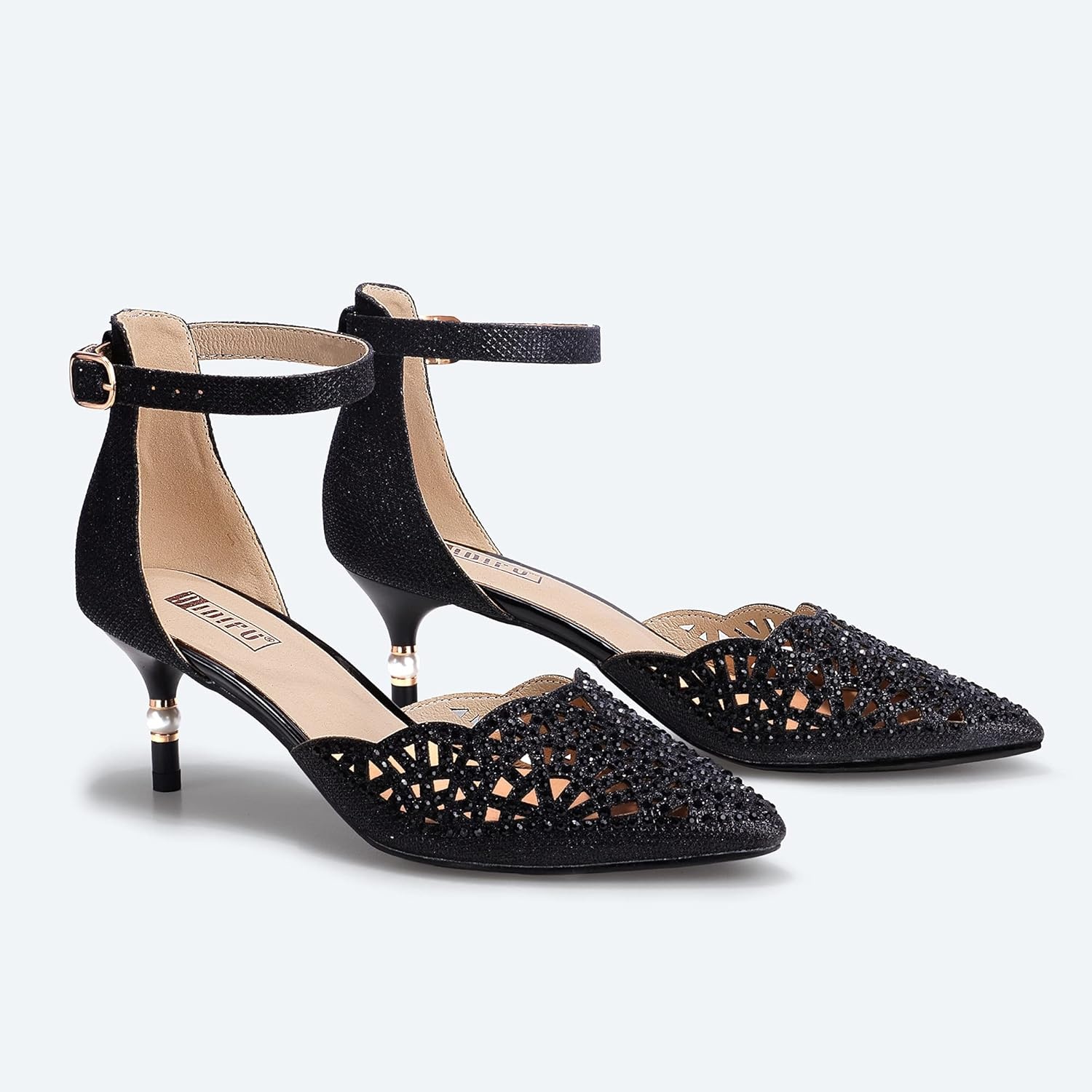 image:imageIDIFU Womens IN2 Candice Wedding Rhinestones Sequins Low Kitten Heels Pumps Dress Evening Shoes for Women Bridal BrideBlack