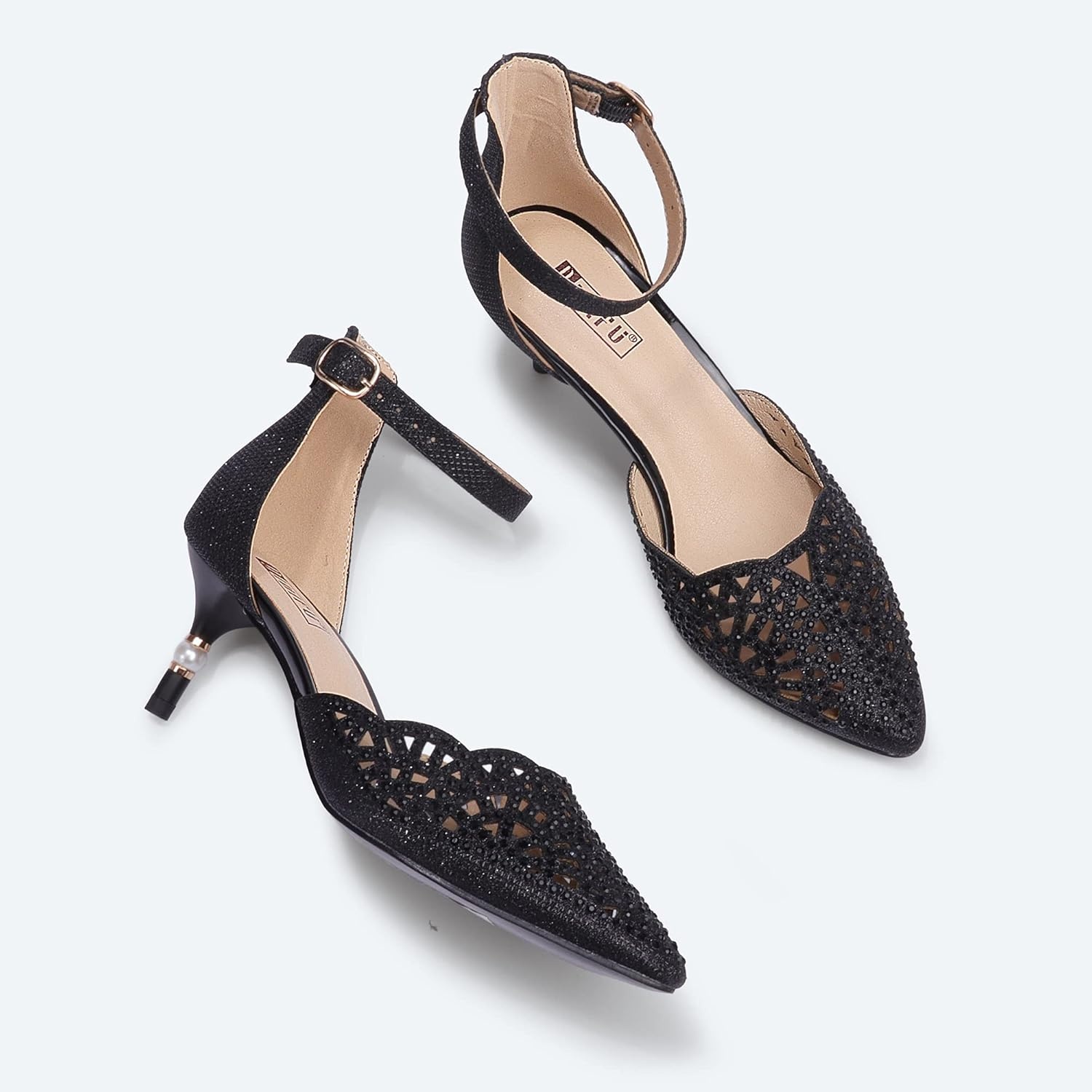 image:imageIDIFU Womens IN2 Candice Wedding Rhinestones Sequins Low Kitten Heels Pumps Dress Evening Shoes for Women Bridal BrideBlack