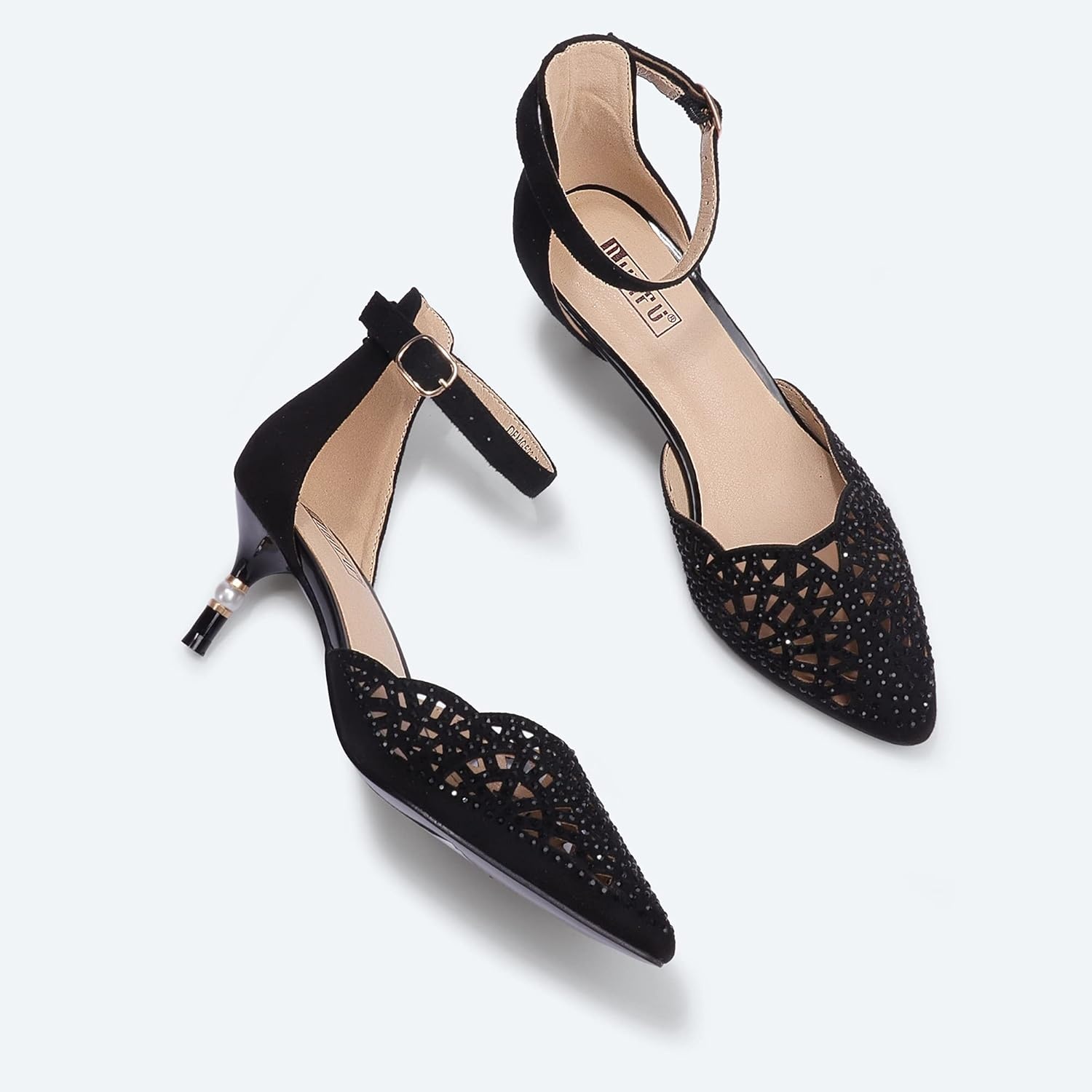 image:imageIDIFU Womens IN2 Candice Wedding Rhinestones Sequins Low Kitten Heels Pumps Dress Evening Shoes for Women Bridal BrideBlack Suede