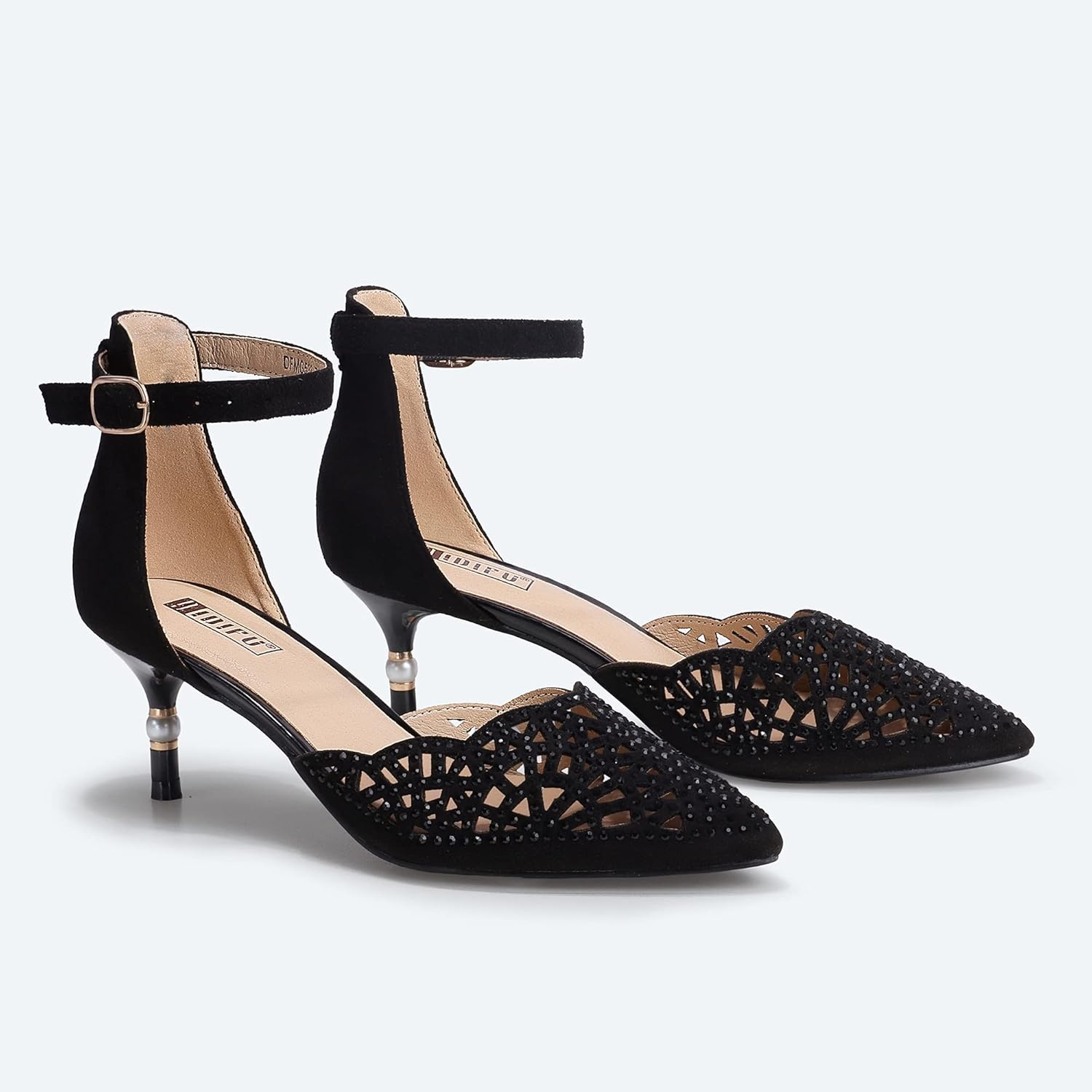 image:imageIDIFU Womens IN2 Candice Wedding Rhinestones Sequins Low Kitten Heels Pumps Dress Evening Shoes for Women Bridal BrideBlack Suede