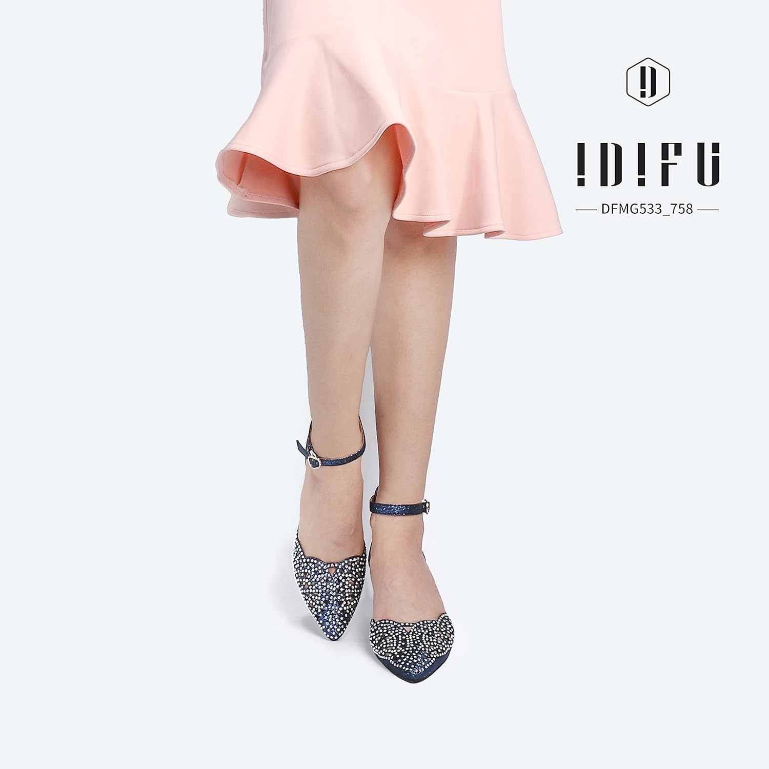 image:imageIDIFU Womens IN2 Candice Wedding Rhinestones Sequins Low Kitten Heels Pumps Dress Evening Shoes for Women Bridal BrideBlue Glitter