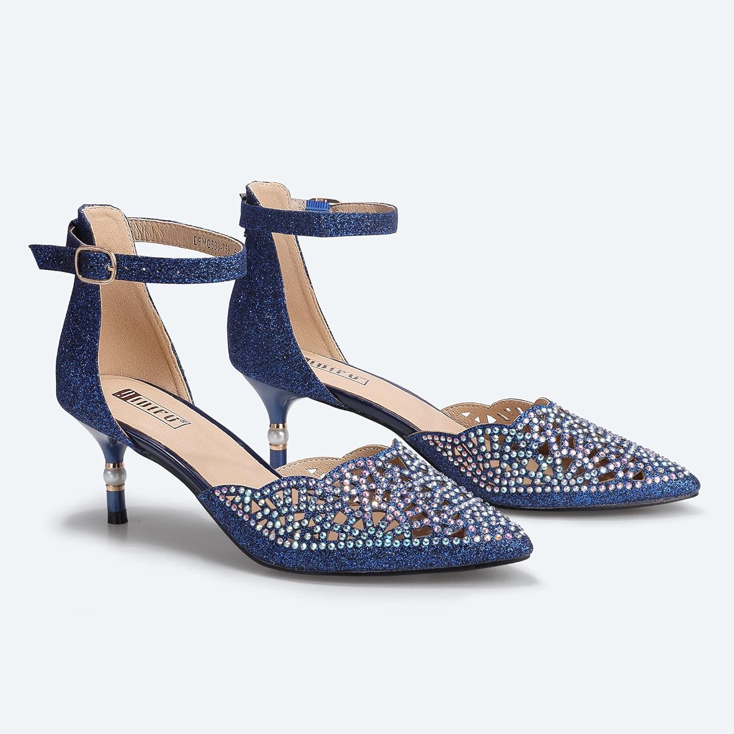 image:imageIDIFU Womens IN2 Candice Wedding Rhinestones Sequins Low Kitten Heels Pumps Dress Evening Shoes for Women Bridal BrideBlue Glitter
