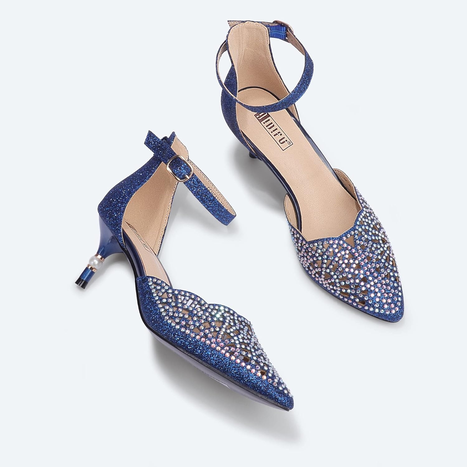image:imageIDIFU Womens IN2 Candice Wedding Rhinestones Sequins Low Kitten Heels Pumps Dress Evening Shoes for Women Bridal BrideBlue Glitter