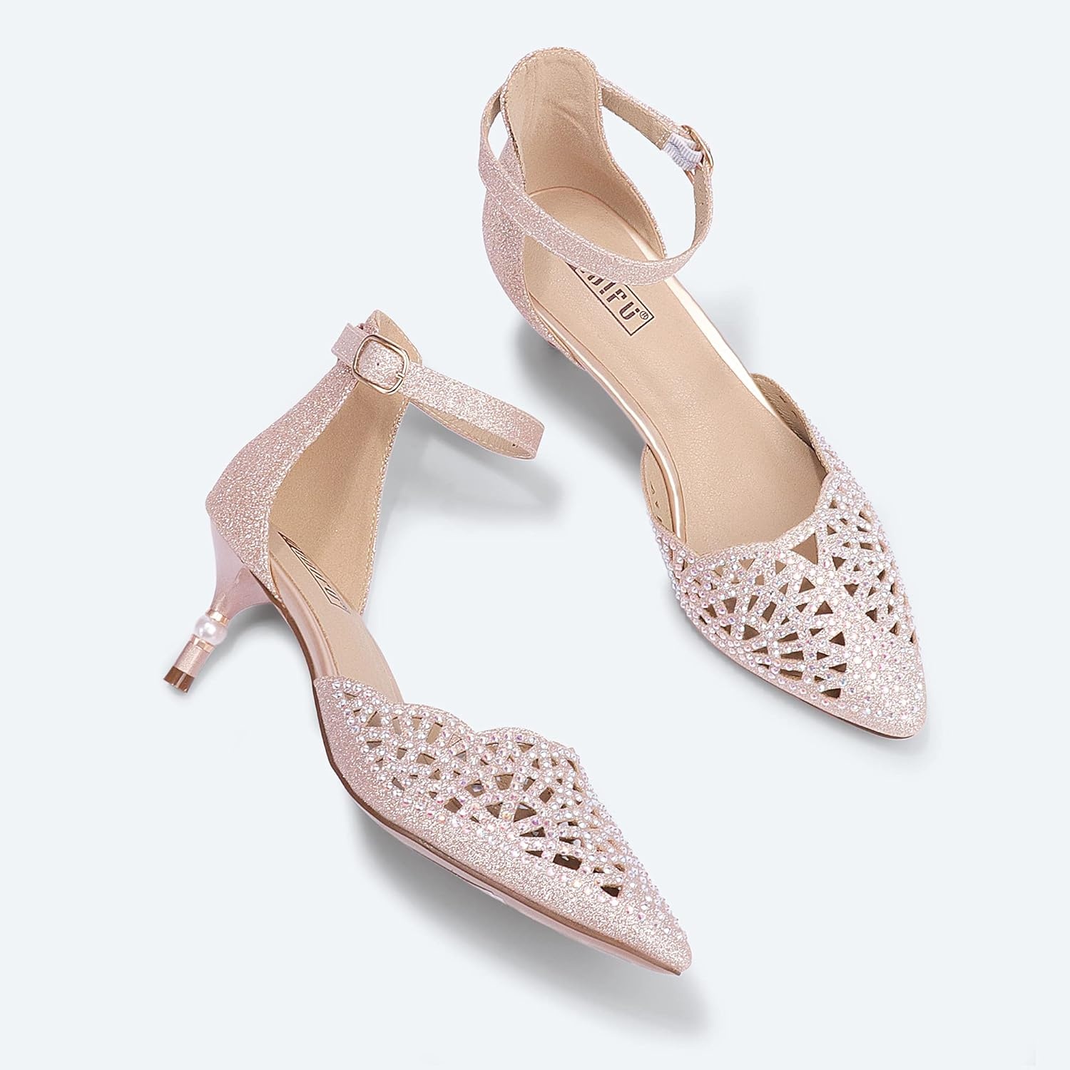 image:imageIDIFU Womens IN2 Candice Wedding Rhinestones Sequins Low Kitten Heels Pumps Dress Evening Shoes for Women Bridal BrideRose Gold Glitter