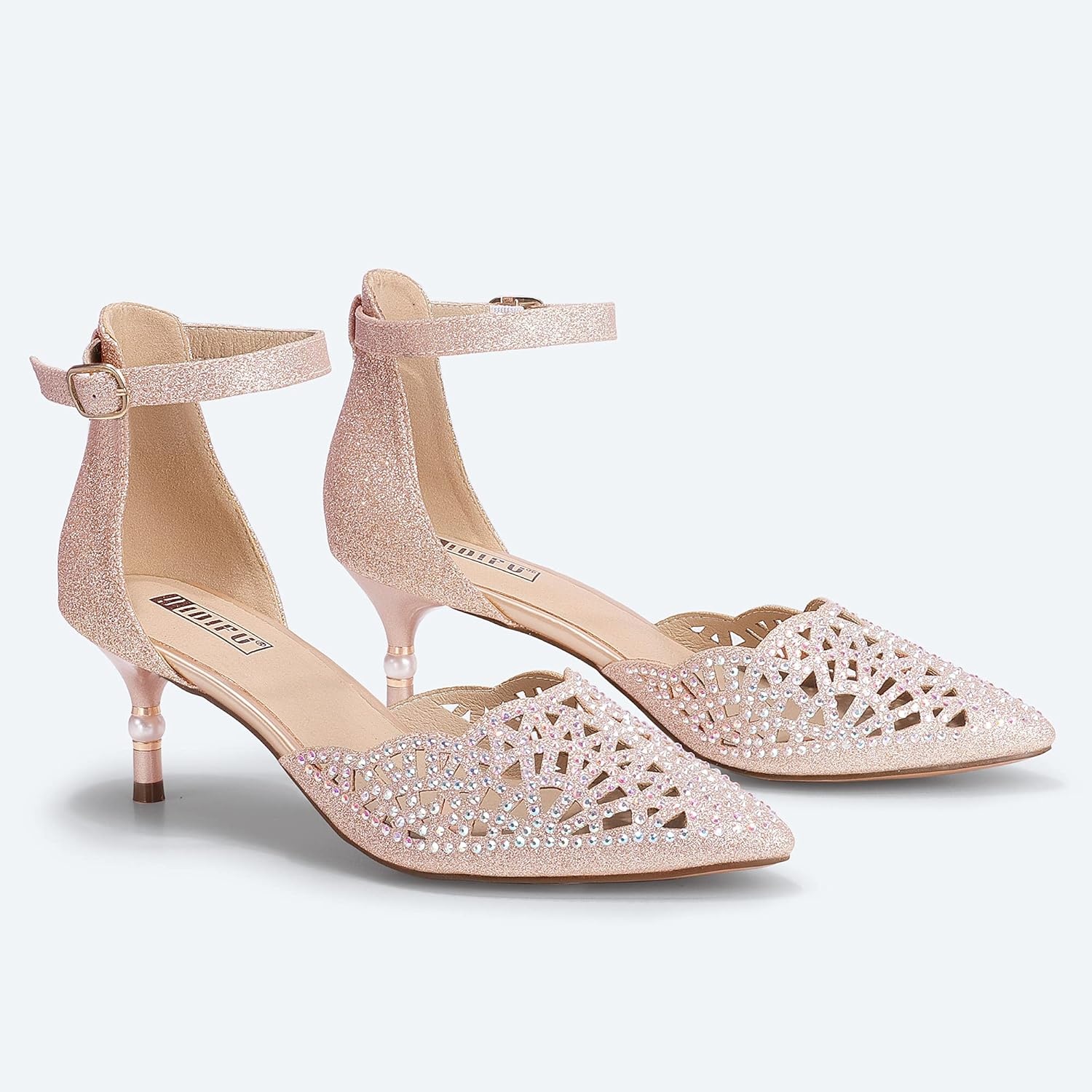 image:imageIDIFU Womens IN2 Candice Wedding Rhinestones Sequins Low Kitten Heels Pumps Dress Evening Shoes for Women Bridal BrideRose Gold Glitter