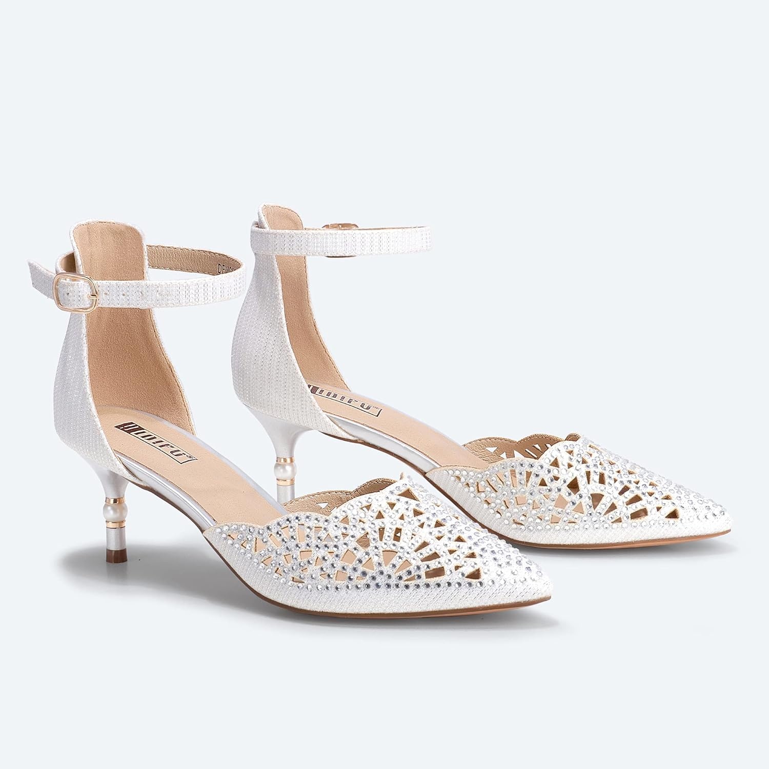 image:imageIDIFU Womens IN2 Candice Wedding Rhinestones Sequins Low Kitten Heels Pumps Dress Evening Shoes for Women Bridal BrideWhite