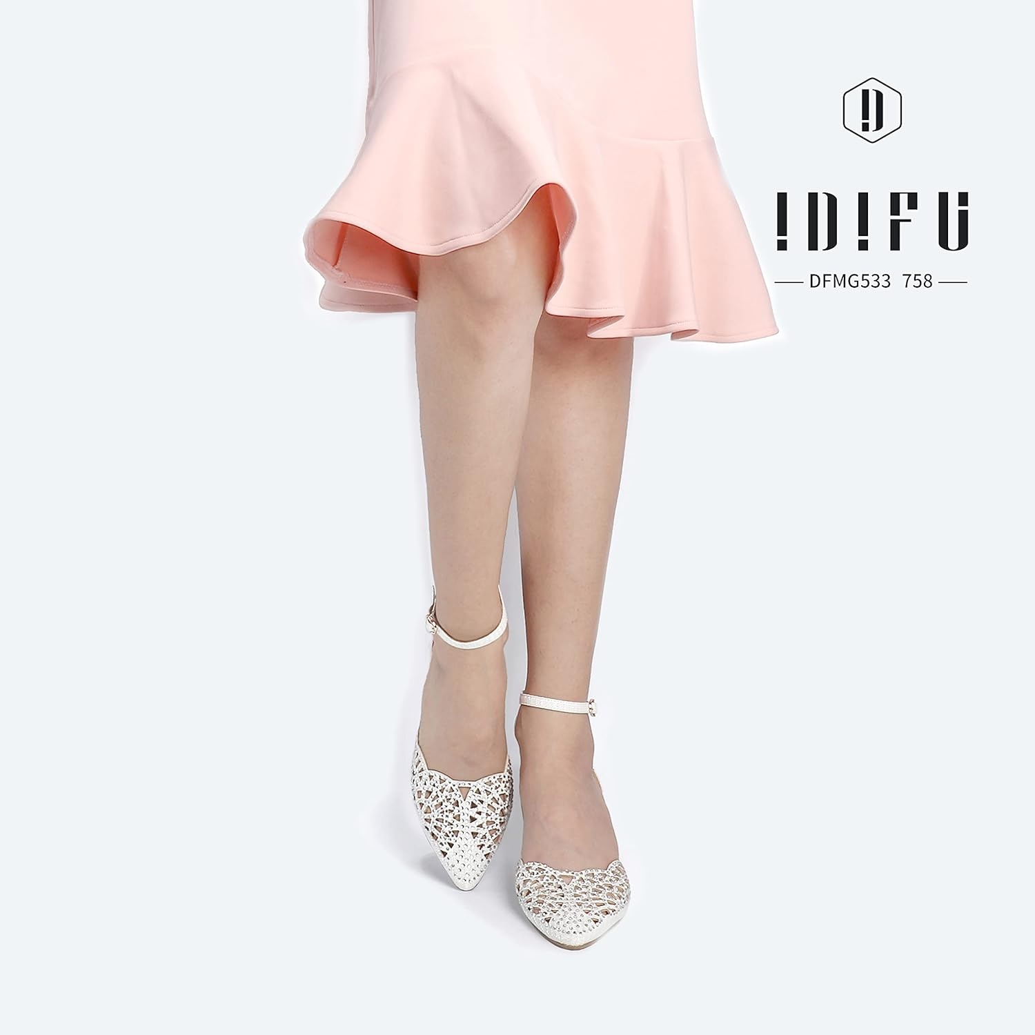 image:imageIDIFU Womens IN2 Candice Wedding Rhinestones Sequins Low Kitten Heels Pumps Dress Evening Shoes for Women Bridal BrideWhite