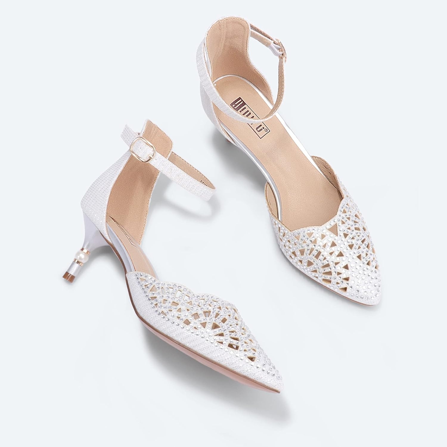 image:imageIDIFU Womens IN2 Candice Wedding Rhinestones Sequins Low Kitten Heels Pumps Dress Evening Shoes for Women Bridal BrideWhite