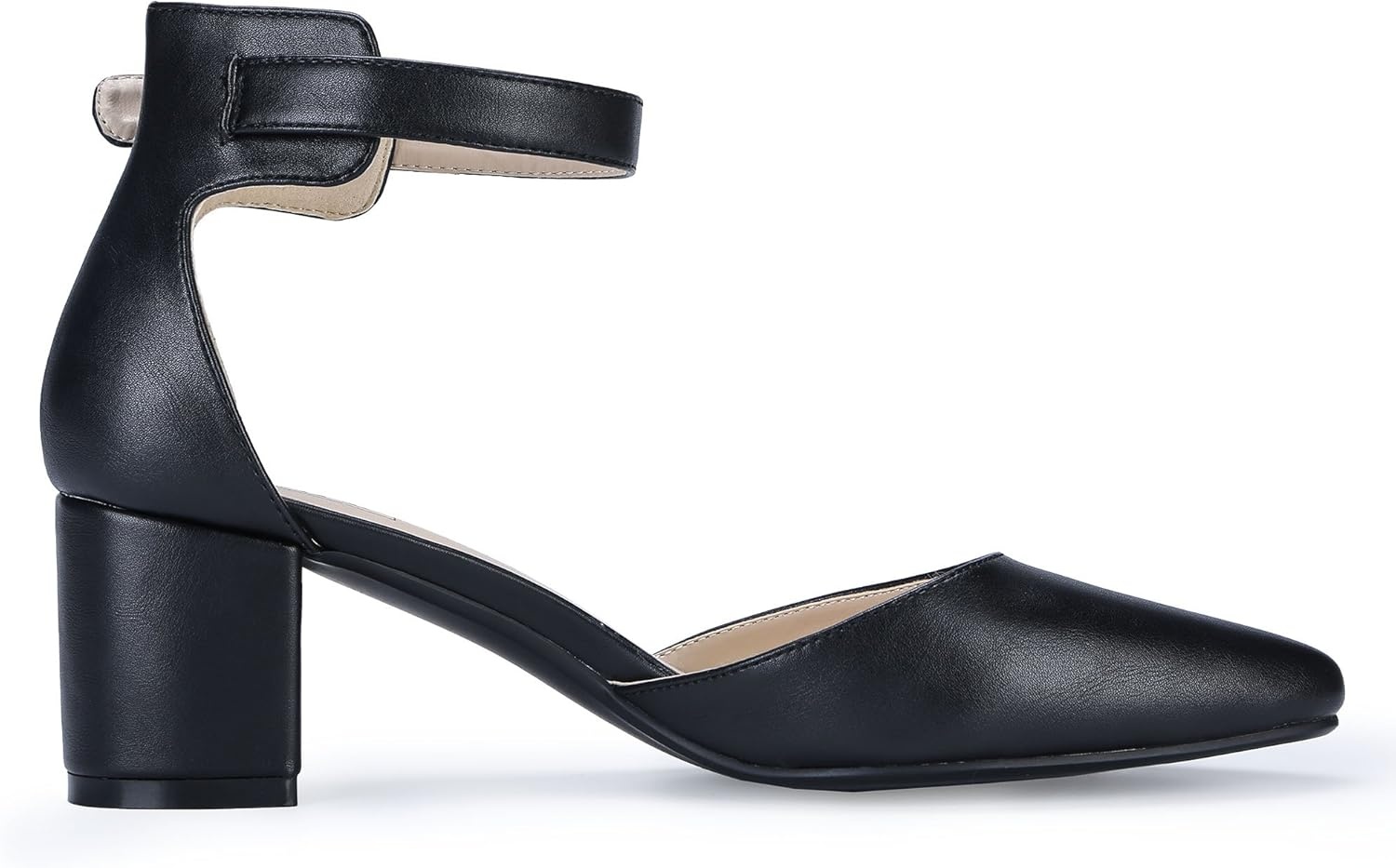 image:imageIDIFU Womens IN2 Pedazo Dress Shoes Low Block Heels Comfortable Chunky Closed Toe Ankle Strap Wedding PumpsBlack Pu
