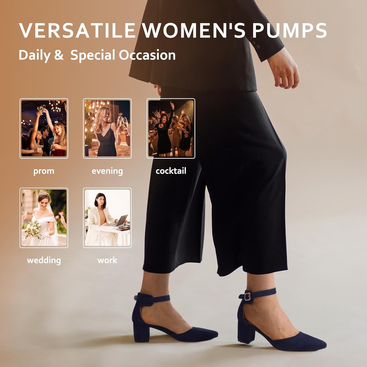 image:imageIDIFU Womens IN2 Pedazo Dress Shoes Low Block Heels Comfortable Chunky Closed Toe Ankle Strap Wedding PumpsBlue Suede