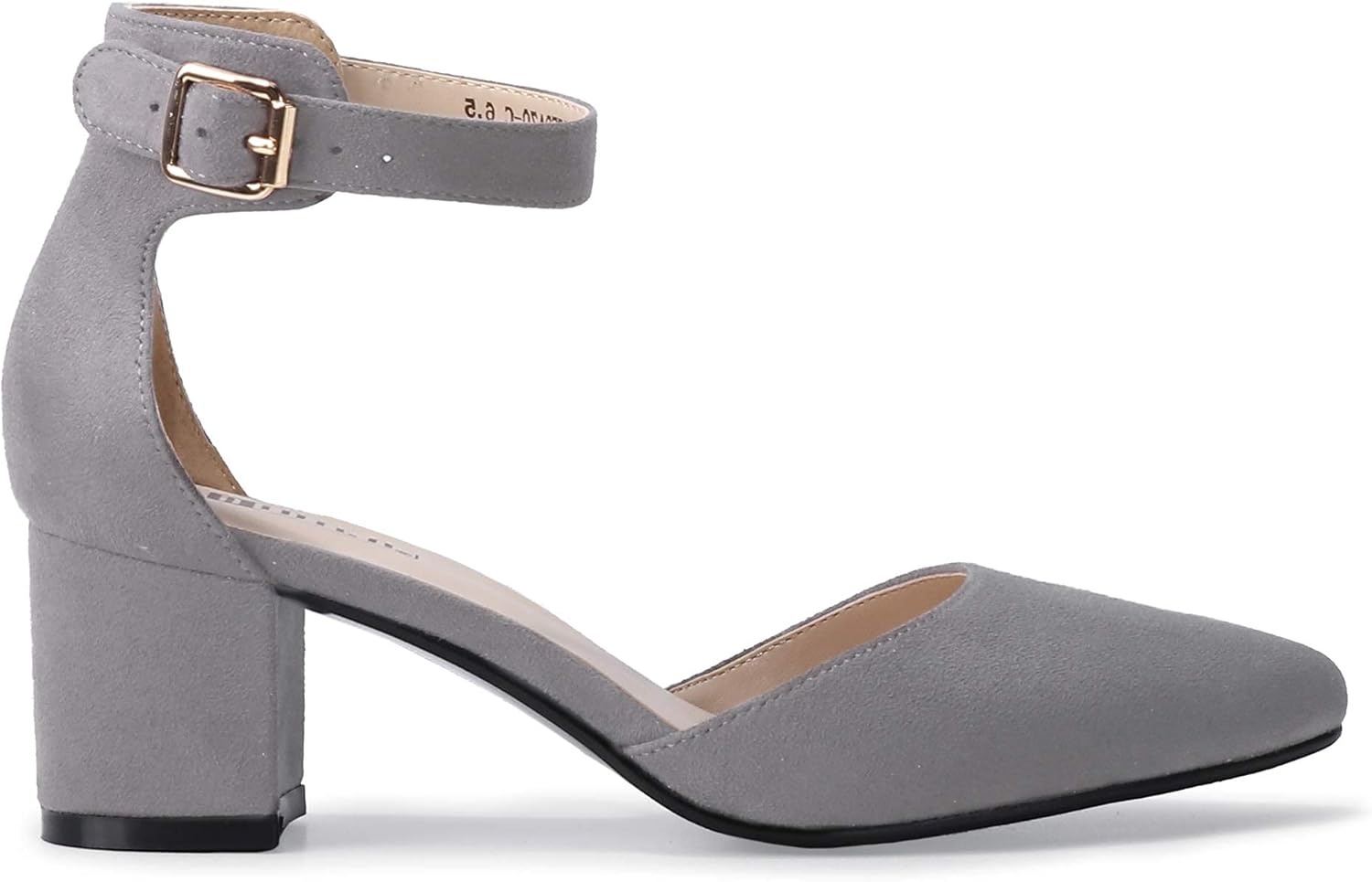 image:imageIDIFU Womens IN2 Pedazo Dress Shoes Low Block Heels Comfortable Chunky Closed Toe Ankle Strap Wedding PumpsGray Suede