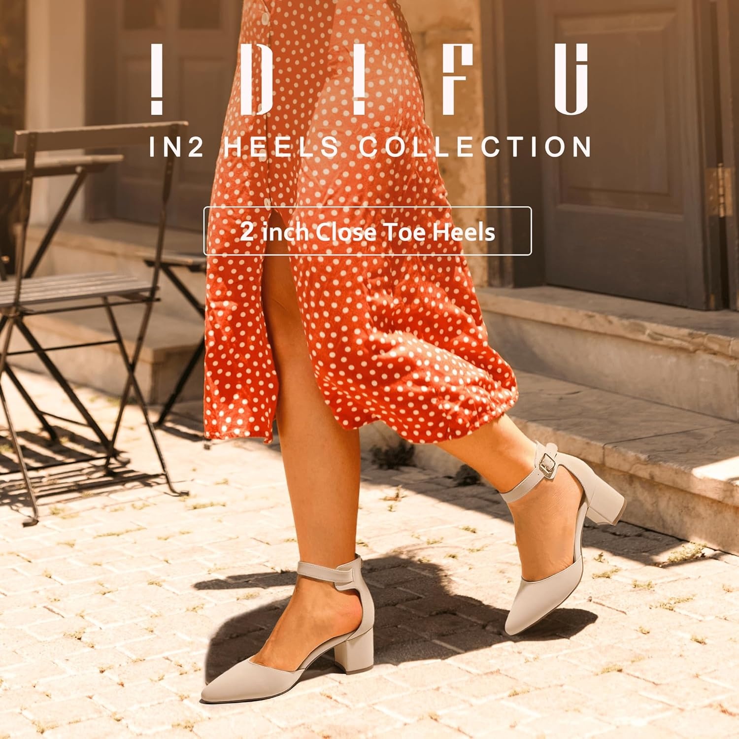 image:imageIDIFU Womens IN2 Pedazo Dress Shoes Low Block Heels Comfortable Chunky Closed Toe Ankle Strap Wedding PumpsNude Nubuck