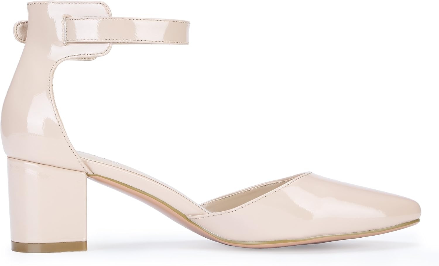 image:imageIDIFU Womens IN2 Pedazo Dress Shoes Low Block Heels Comfortable Chunky Closed Toe Ankle Strap Wedding PumpsNude Patent
