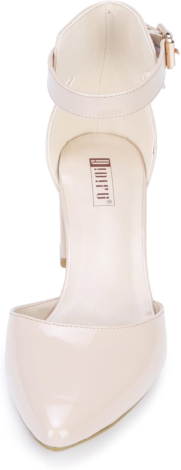 image:imageIDIFU Womens IN2 Pedazo Dress Shoes Low Block Heels Comfortable Chunky Closed Toe Ankle Strap Wedding PumpsNude Patent