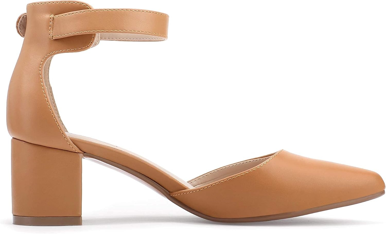 image:imageIDIFU Womens IN2 Pedazo Dress Shoes Low Block Heels Comfortable Chunky Closed Toe Ankle Strap Wedding PumpsNude Pu