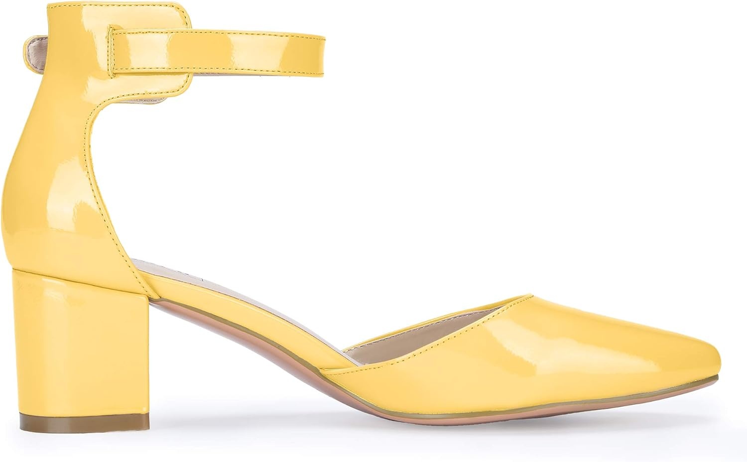 image:imageIDIFU Womens IN2 Pedazo Dress Shoes Low Block Heels Comfortable Chunky Closed Toe Ankle Strap Wedding PumpsYellow Patent