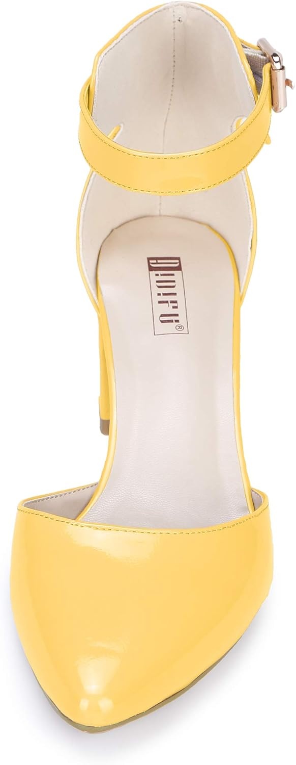 image:imageIDIFU Womens IN2 Pedazo Dress Shoes Low Block Heels Comfortable Chunky Closed Toe Ankle Strap Wedding PumpsYellow Patent