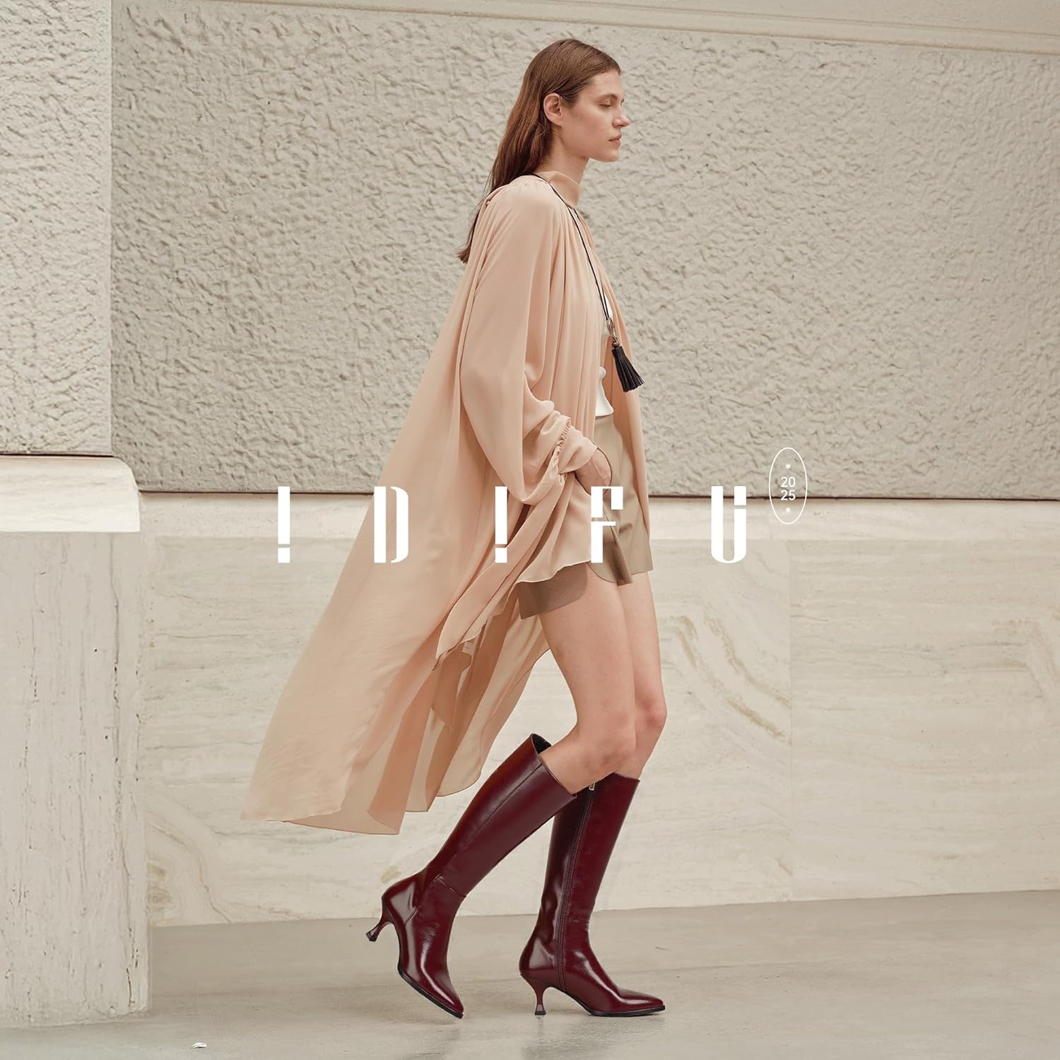 image:imageIDIFU Womens IN3 Knee High Tall Boots Pointed Toe Low Kitten Heel Long Fall Boot Side Zipper for Women Ladies Dress Dressy Fashion Small Heeled BootsBurgundy Pu