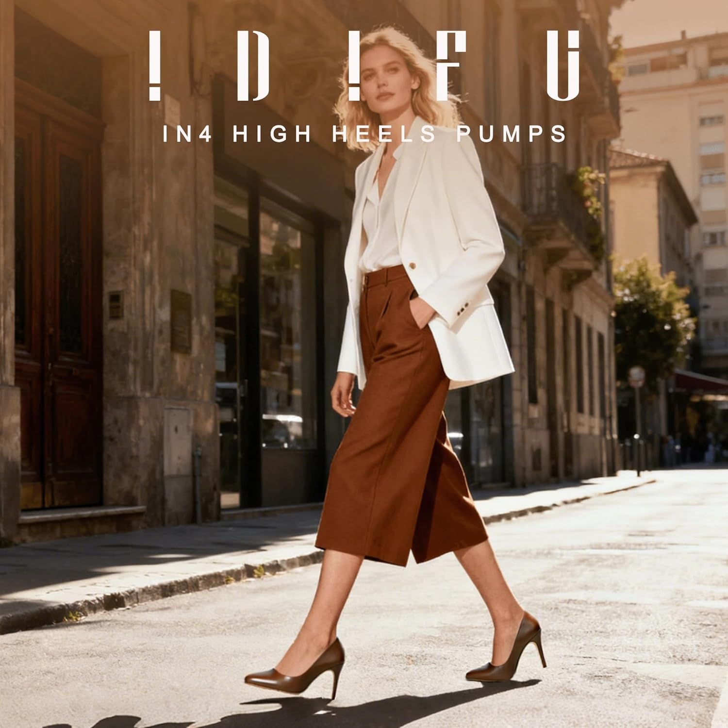 image:imageIDIFU Womens IN4 Classic Pointed Toe High Heels Pumps Wedding Dress Office ShoesBrown Pu