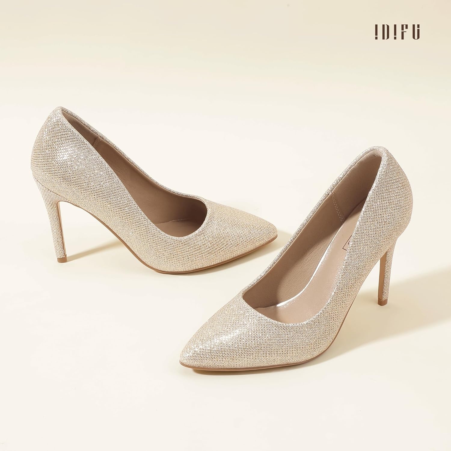 image:imageIDIFU Womens IN4 Classic Pointed Toe High Heels Pumps Wedding Dress Office ShoesGold Glitter