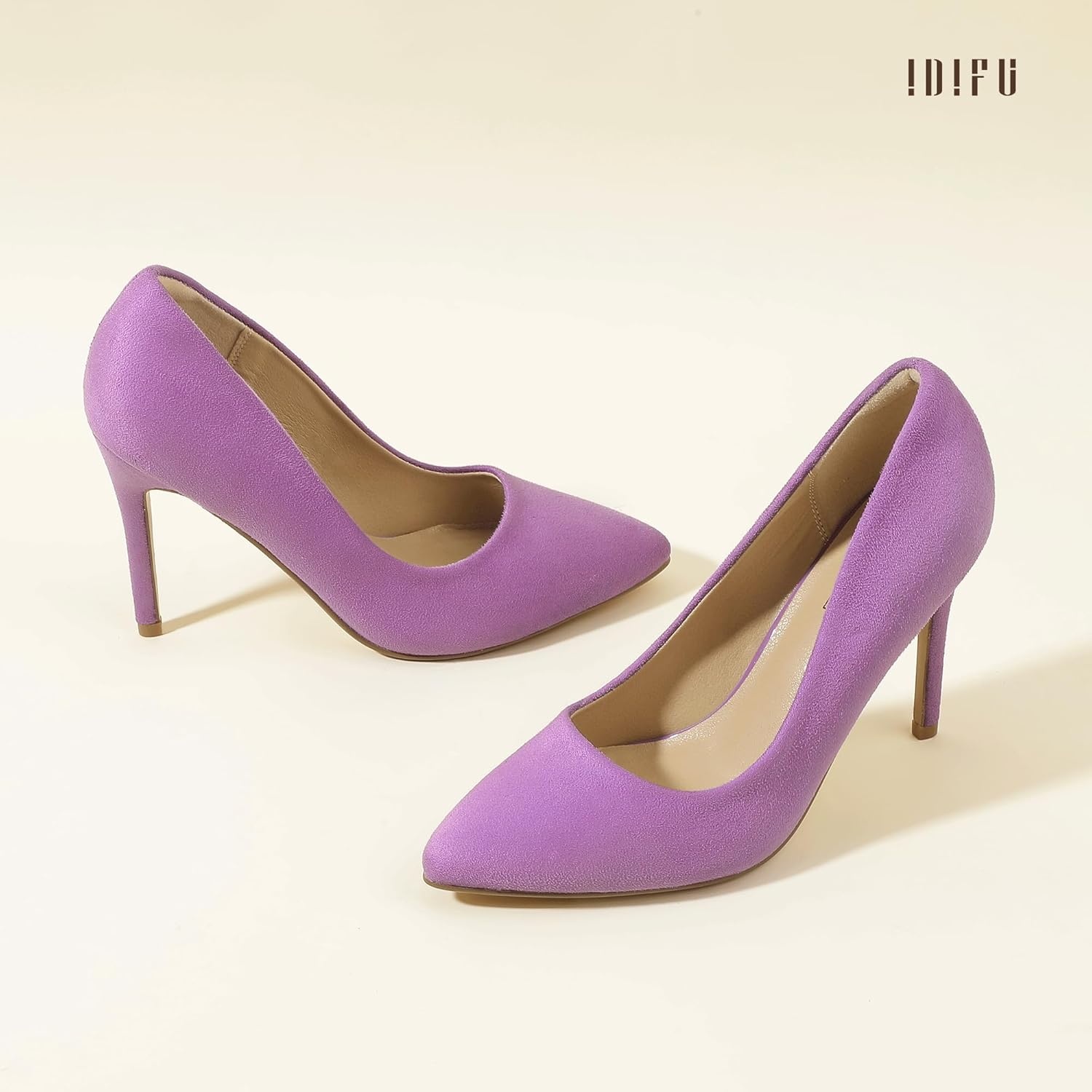 image:imageIDIFU Womens IN4 Classic Pointed Toe High Heels Pumps Wedding Dress Office ShoesLavender Suede