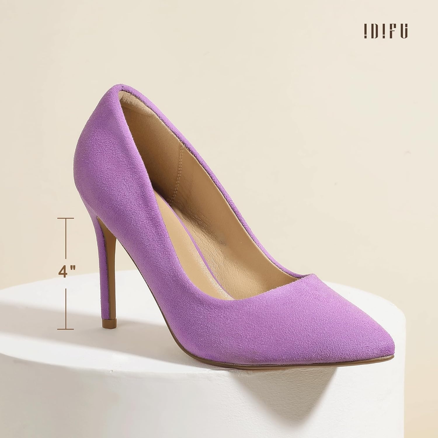 image:imageIDIFU Womens IN4 Classic Pointed Toe High Heels Pumps Wedding Dress Office ShoesLavender Suede