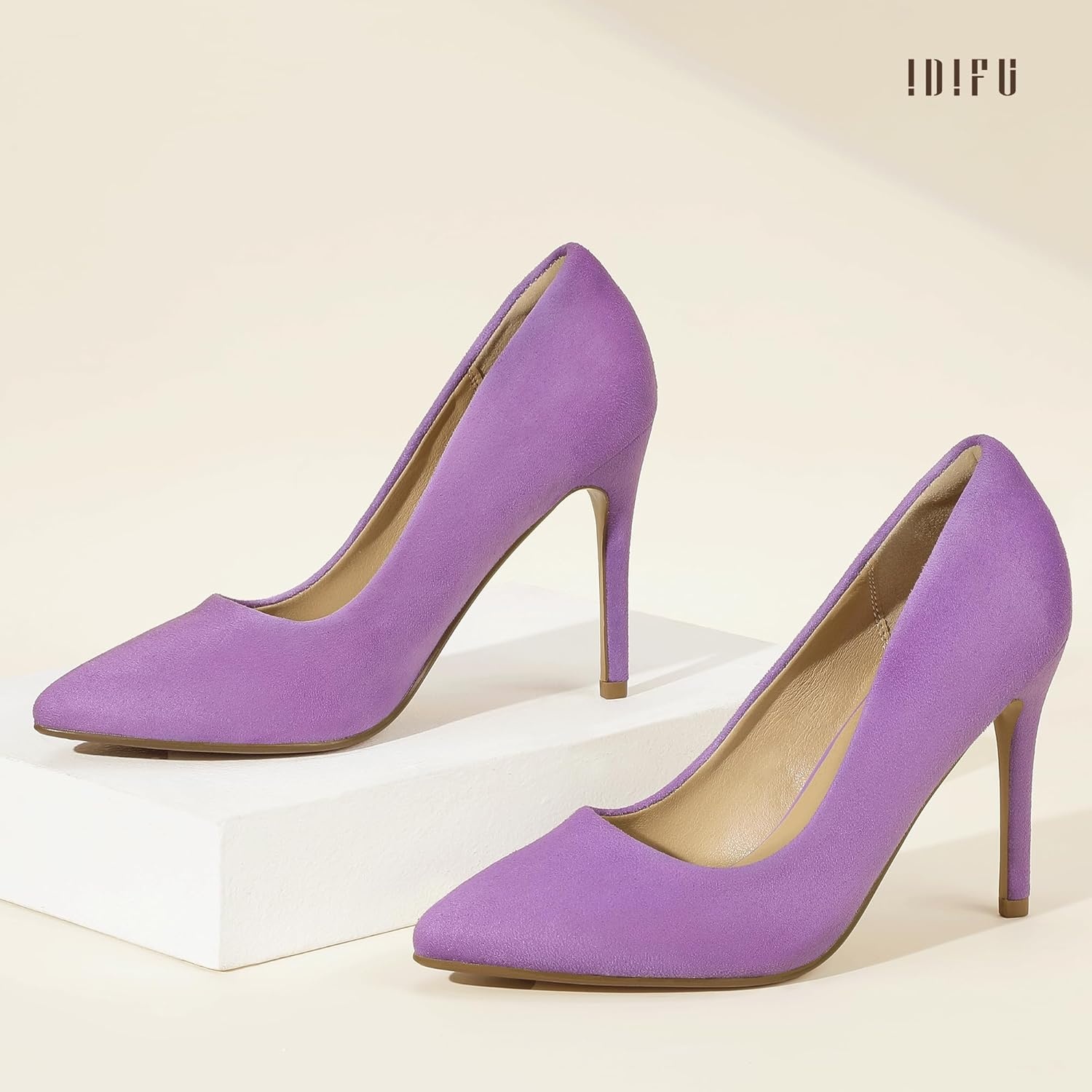 image:imageIDIFU Womens IN4 Classic Pointed Toe High Heels Pumps Wedding Dress Office ShoesLavender Suede