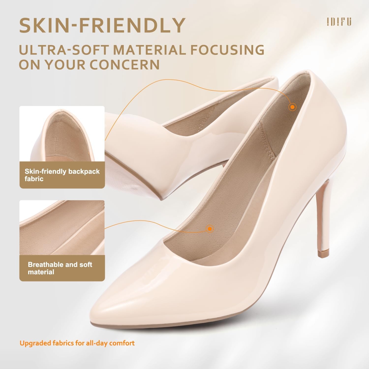 image:imageIDIFU Womens IN4 Classic Pointed Toe High Heels Pumps Wedding Dress Office ShoesNude Patent