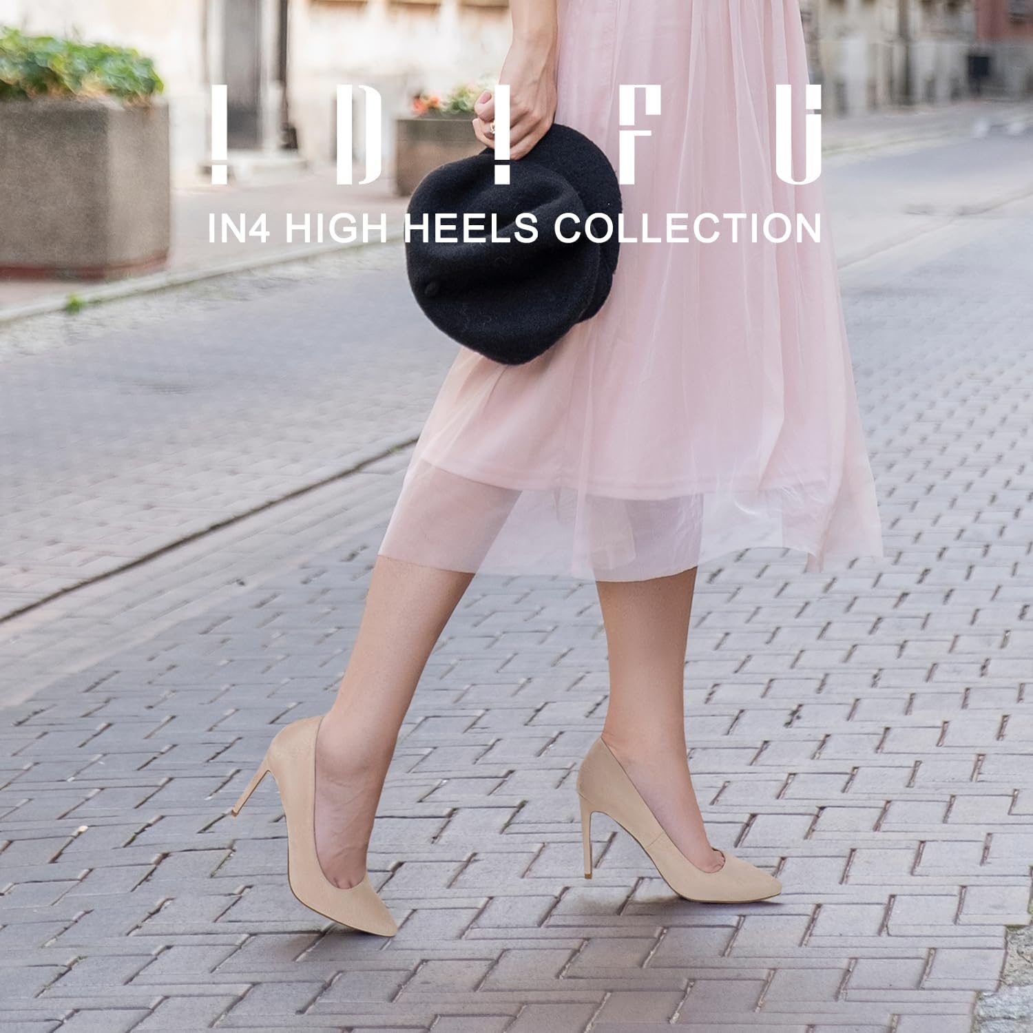 image:imageIDIFU Womens IN4 Classic Pointed Toe High Heels Pumps Wedding Dress Office ShoesNude Suede