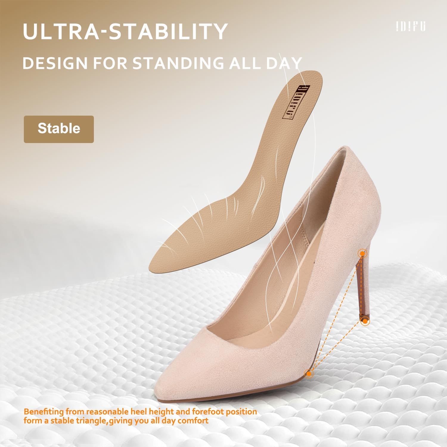 image:imageIDIFU Womens IN4 Classic Pointed Toe High Heels Pumps Wedding Dress Office ShoesNude Suede