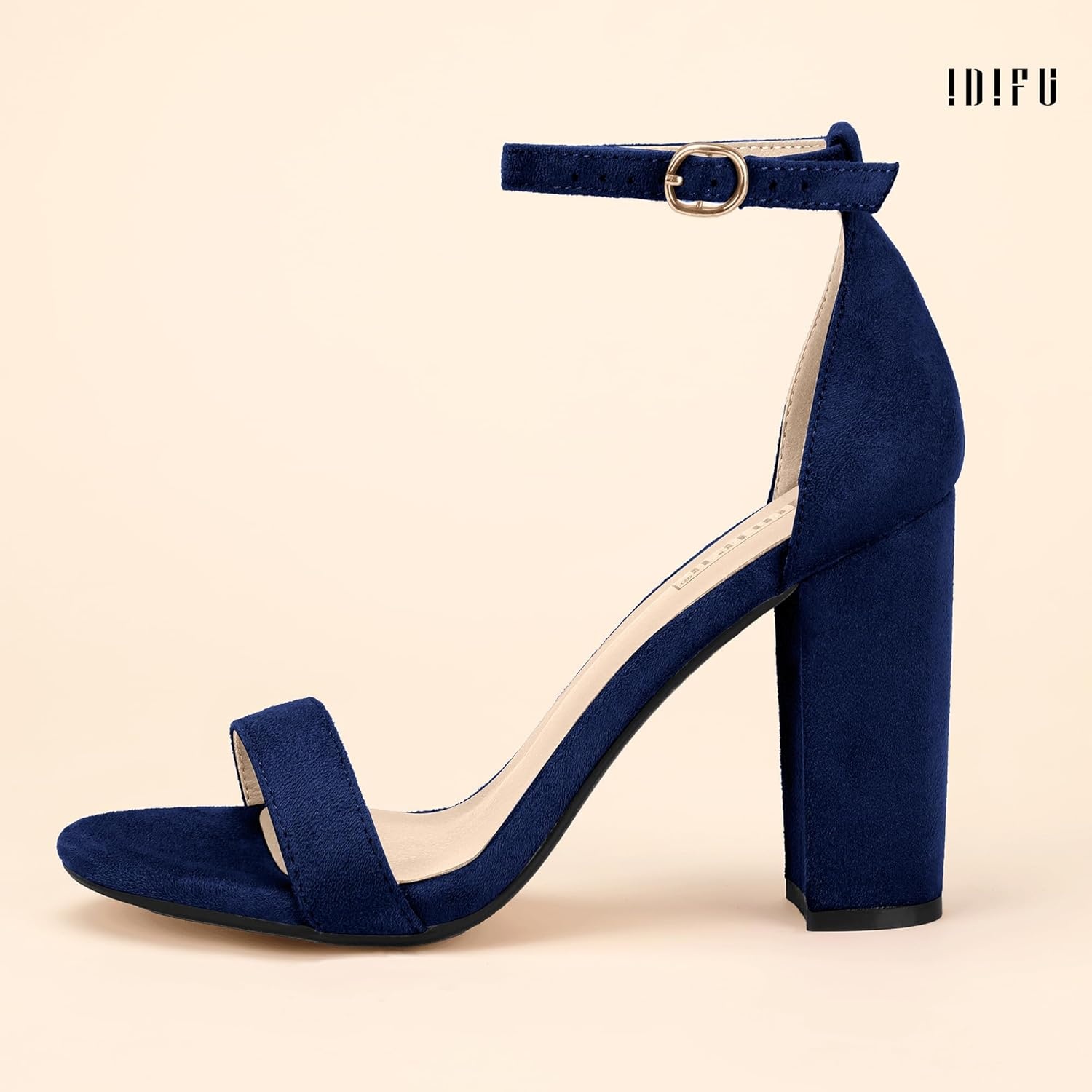 image:imageIDIFU Womens IN4 CookieHI Chunky High Heel Sandals Open Toe Ankle Strap Wedding Bridal Prom Dress Shoes For Women Bride BridesmaidBlue Suede