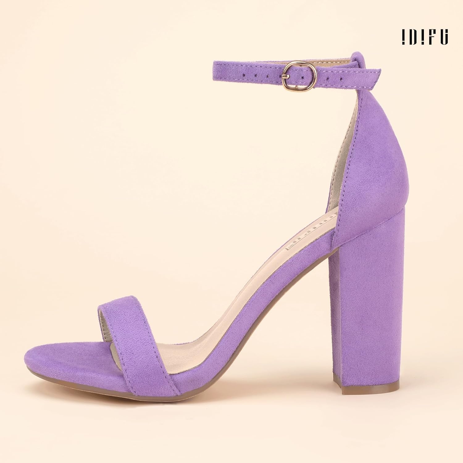 image:imageIDIFU Womens IN4 CookieHI Chunky High Heel Sandals Open Toe Ankle Strap Wedding Bridal Prom Dress Shoes For Women Bride BridesmaidLavender Suede