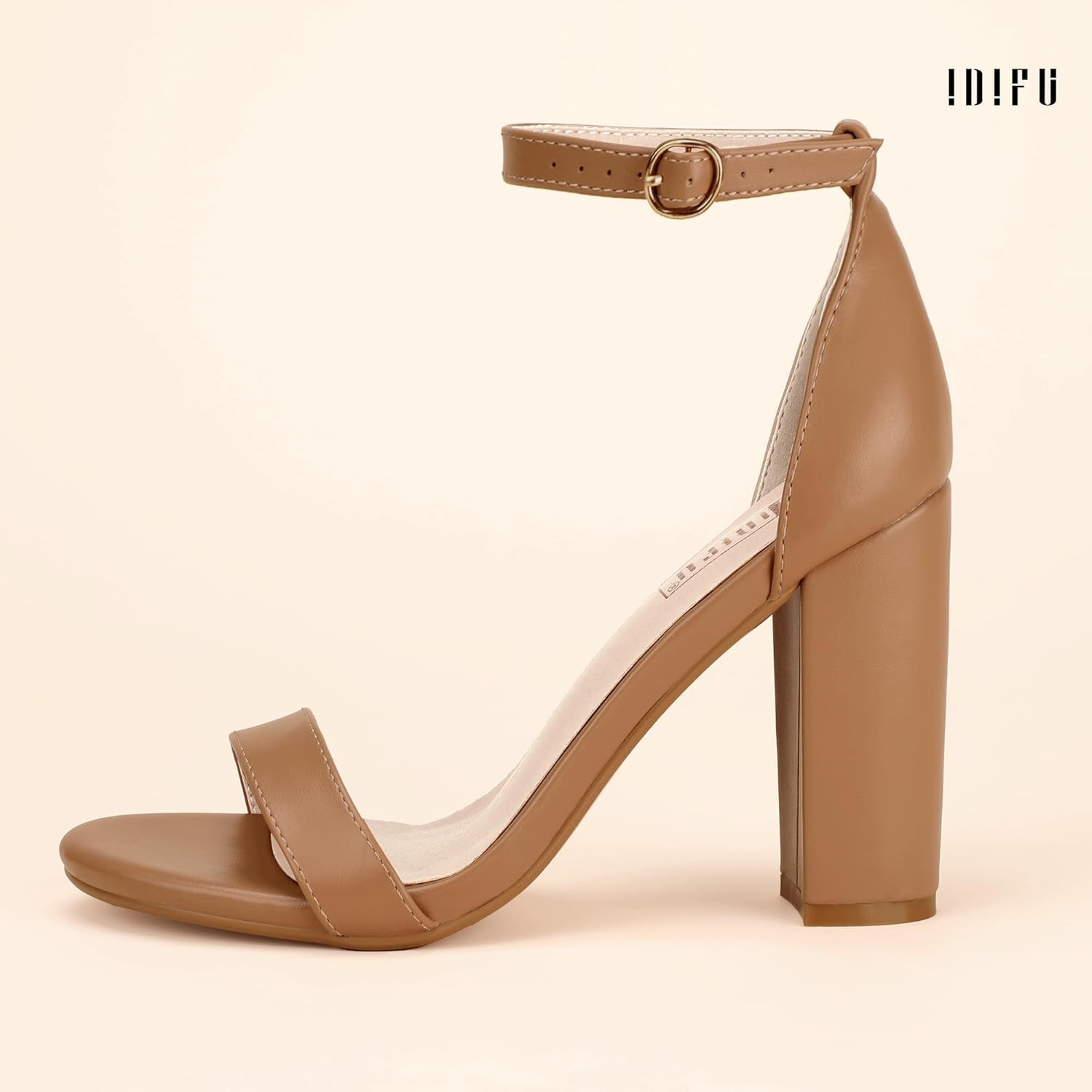 image:imageIDIFU Womens IN4 CookieHI Chunky High Heel Sandals Open Toe Ankle Strap Wedding Bridal Prom Dress Shoes For Women Bride BridesmaidNude Pu