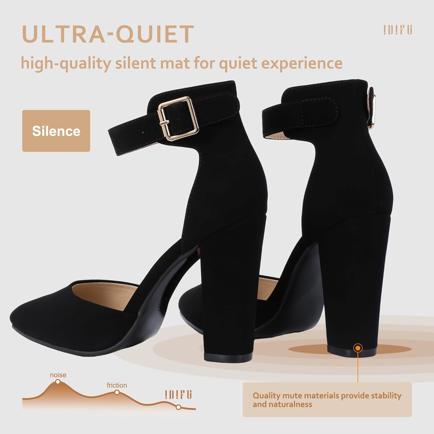 image:imageIDIFU Womens IN4 Pedazo High Block Heels Pumps Pointed Closed Toe Ankle Strap Dress Wedding ShoesBlack Nubuck