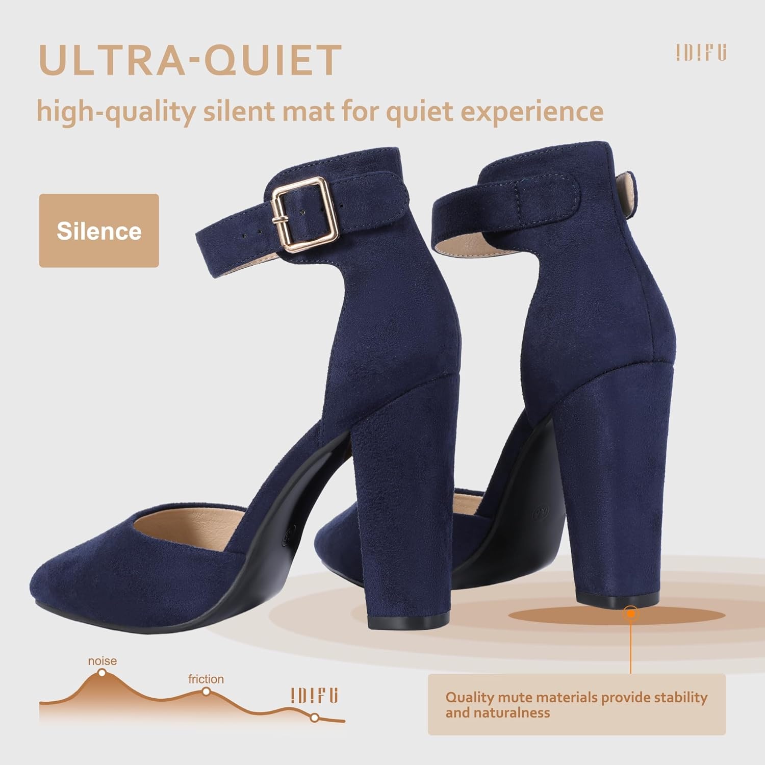 image:imageIDIFU Womens IN4 Pedazo High Block Heels Pumps Pointed Closed Toe Ankle Strap Dress Wedding ShoesBlue Suede