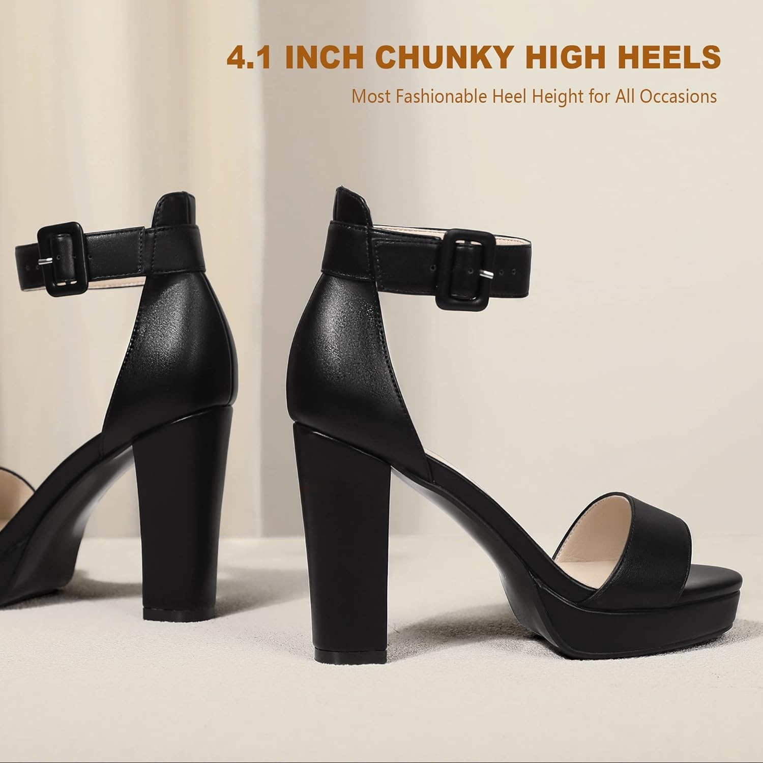 image:imageIDIFU Womens IN4 Sabrina Platform Chunky High Heels Ankle Strap Heeled Sandals Wedding Party Dress ShoesBlack Pu