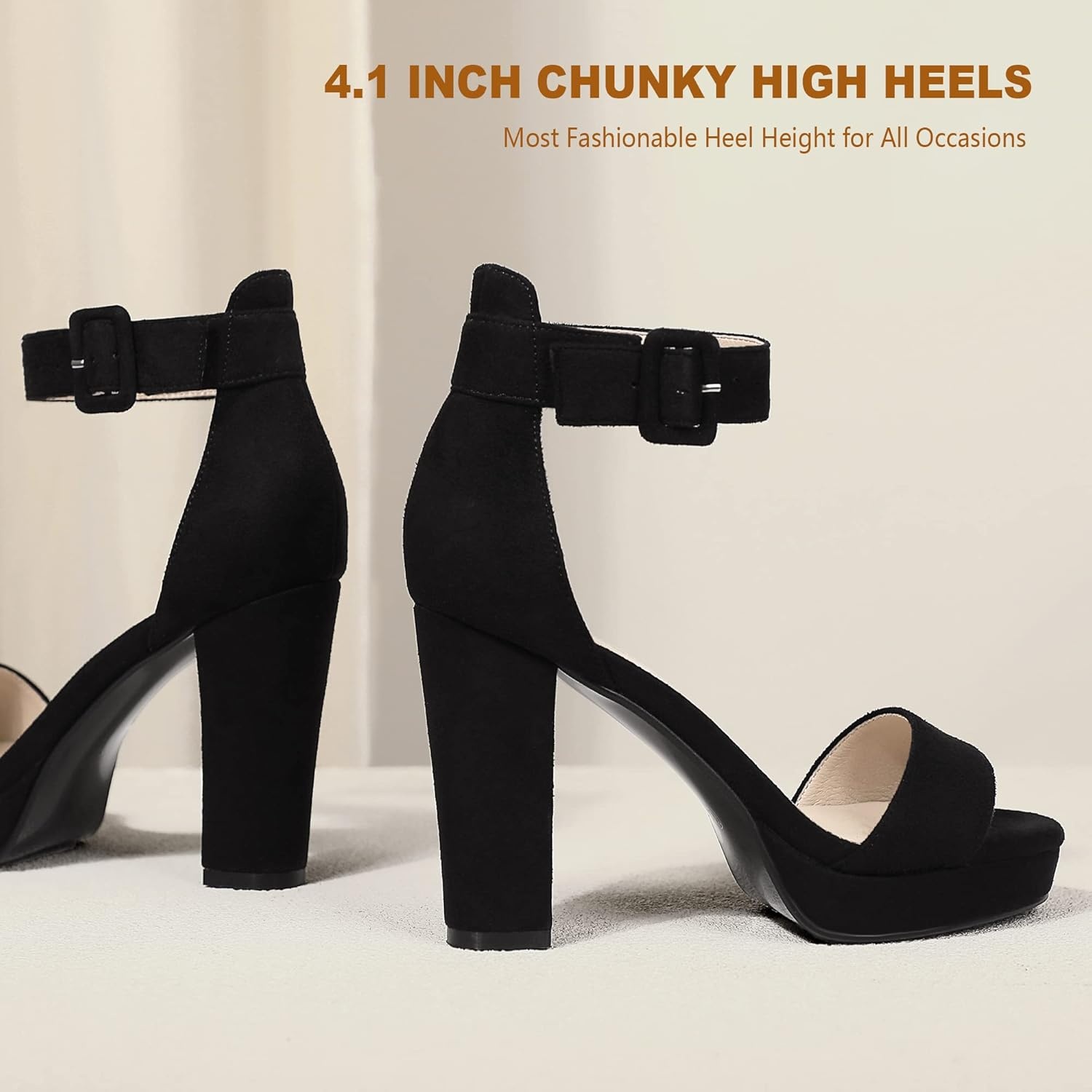 image:imageIDIFU Womens IN4 Sabrina Platform Chunky High Heels Ankle Strap Heeled Sandals Wedding Party Dress ShoesBlack Suede