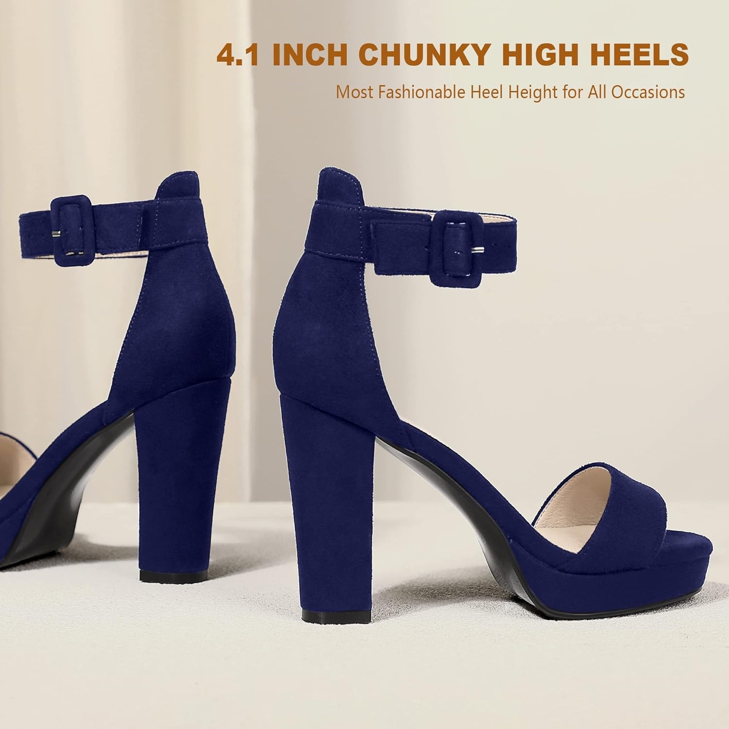 image:imageIDIFU Womens IN4 Sabrina Platform Chunky High Heels Ankle Strap Heeled Sandals Wedding Party Dress ShoesBlue Suede