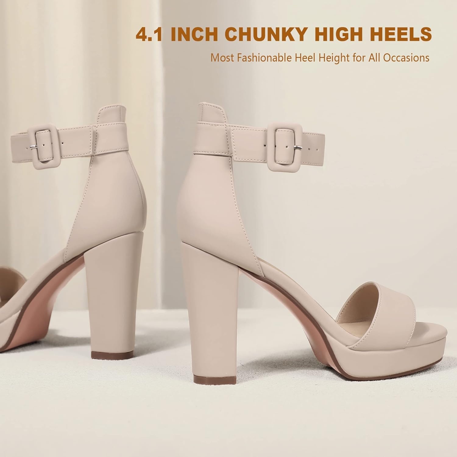 image:imageIDIFU Womens IN4 Sabrina Platform Chunky High Heels Ankle Strap Heeled Sandals Wedding Party Dress ShoesNude Nubuck