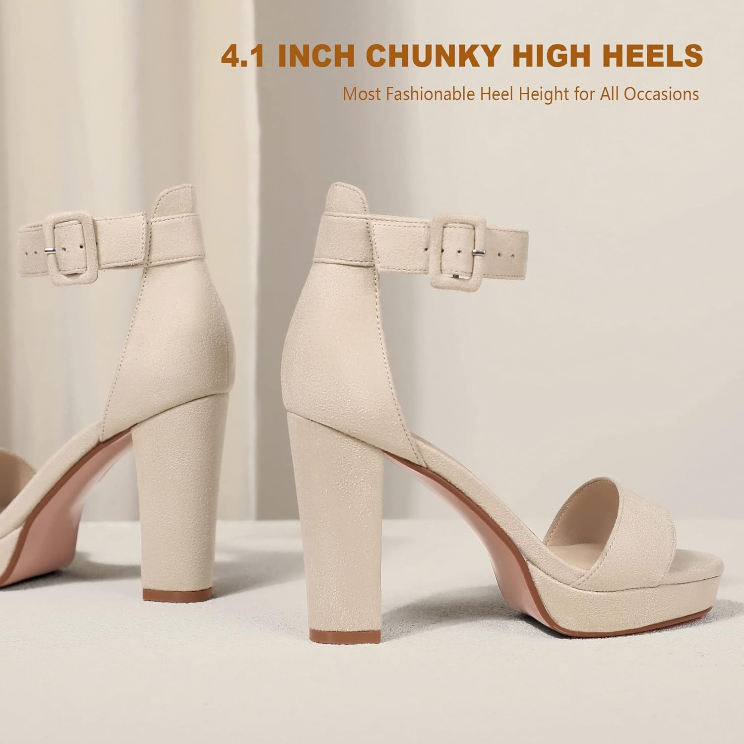 image:imageIDIFU Womens IN4 Sabrina Platform Chunky High Heels Ankle Strap Heeled Sandals Wedding Party Dress ShoesNude Suede