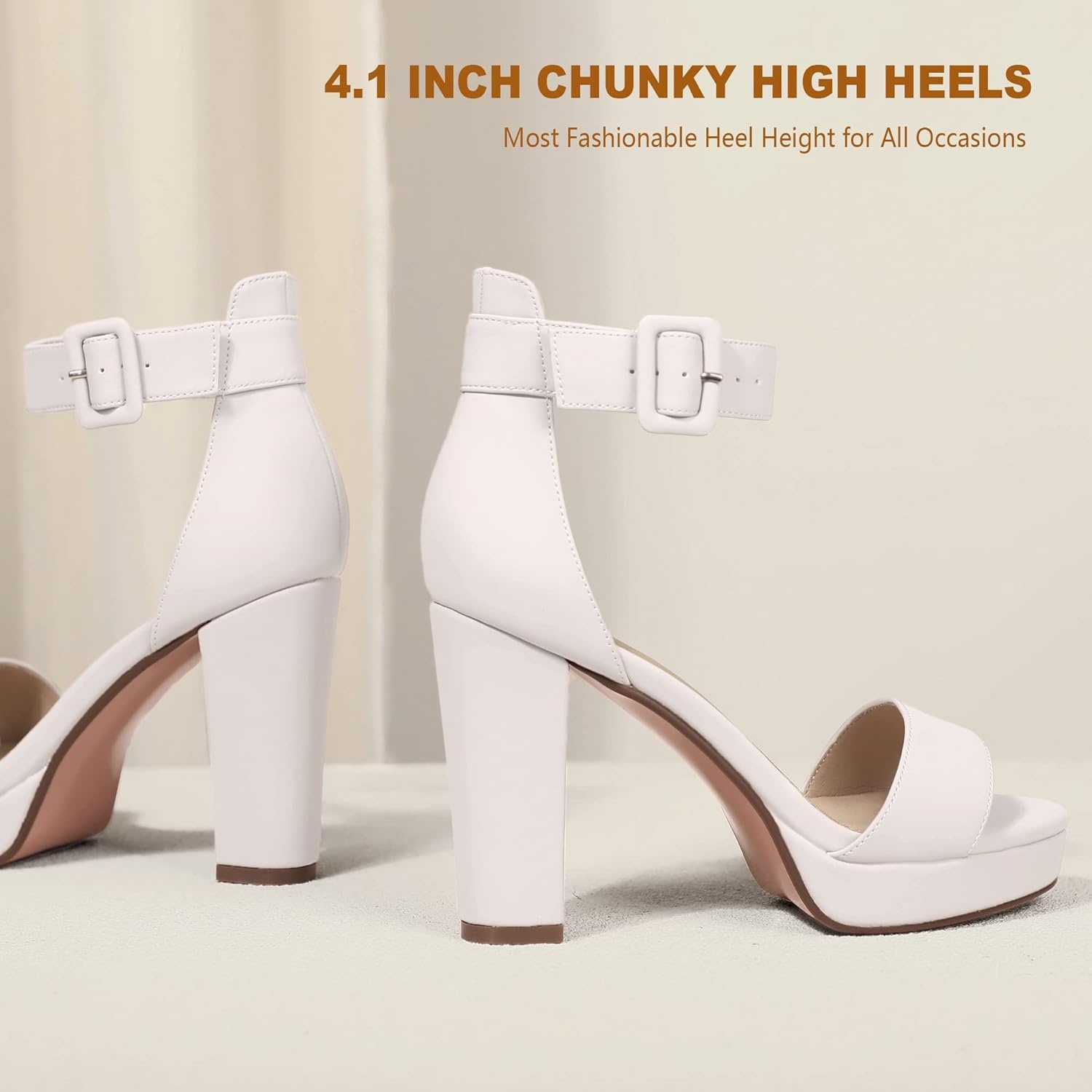 image:imageIDIFU Womens IN4 Sabrina Platform Chunky High Heels Ankle Strap Heeled Sandals Wedding Party Dress ShoesWhite Pu
