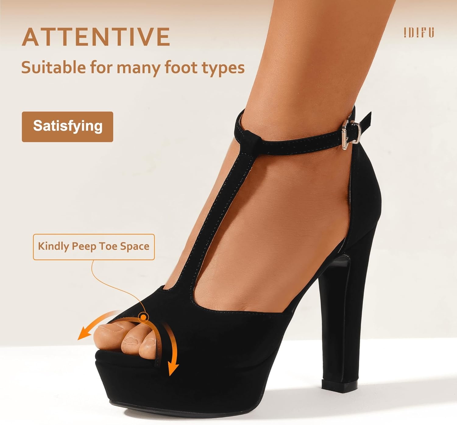 image:imageIDIFU Womens IN5 Polly Platform Chunky High Heels TStrap Sexy Sandals Peep Toe Wedding Party Prom Dress Shoes for Women BrideBlack Nubuck