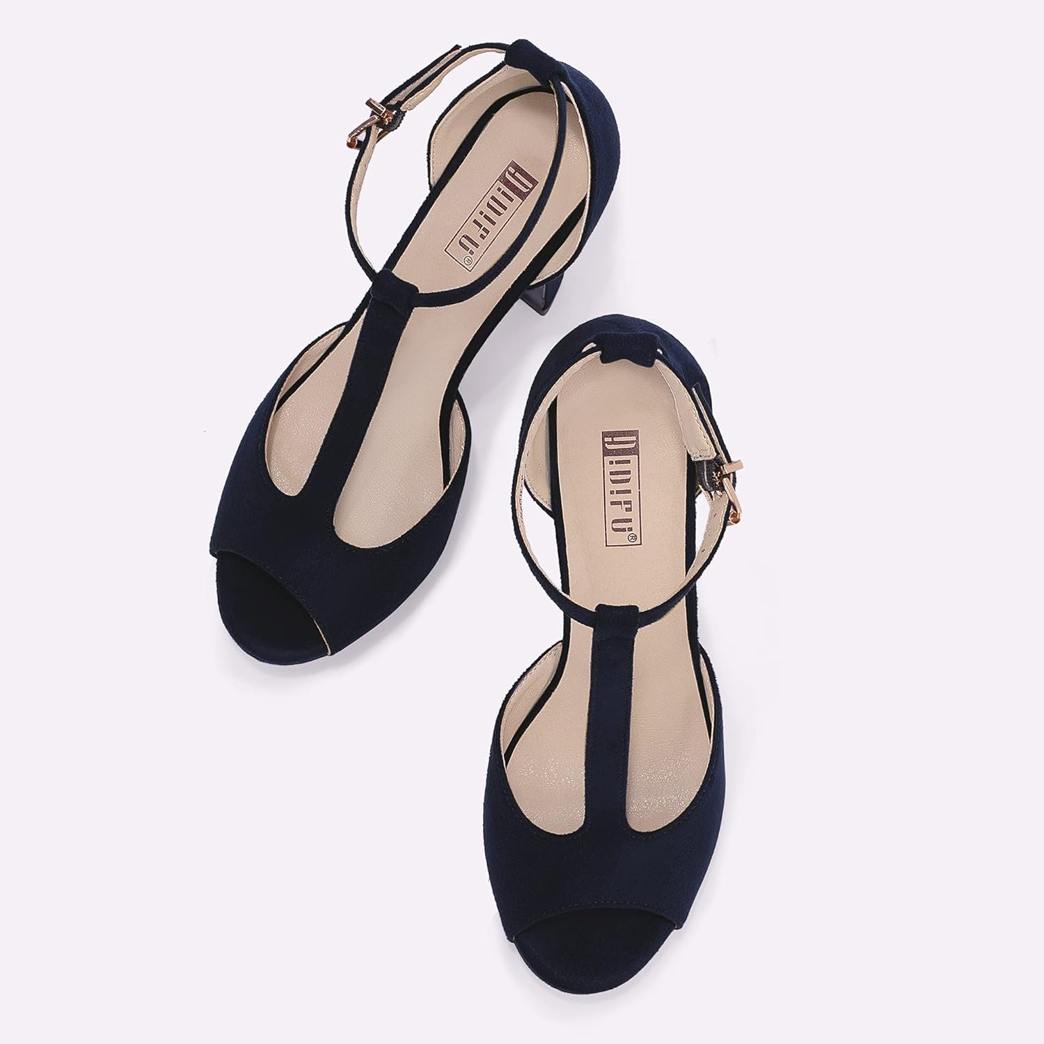 image:imageIDIFU Womens IN5 Polly Platform Chunky High Heels TStrap Sexy Sandals Peep Toe Wedding Party Prom Dress Shoes for Women BrideBlue Suede