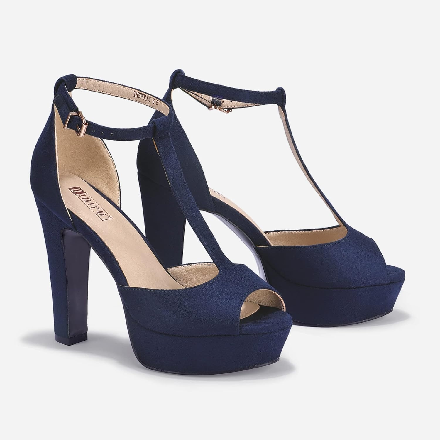 image:imageIDIFU Womens IN5 Polly Platform Chunky High Heels TStrap Sexy Sandals Peep Toe Wedding Party Prom Dress Shoes for Women BrideBlue Suede