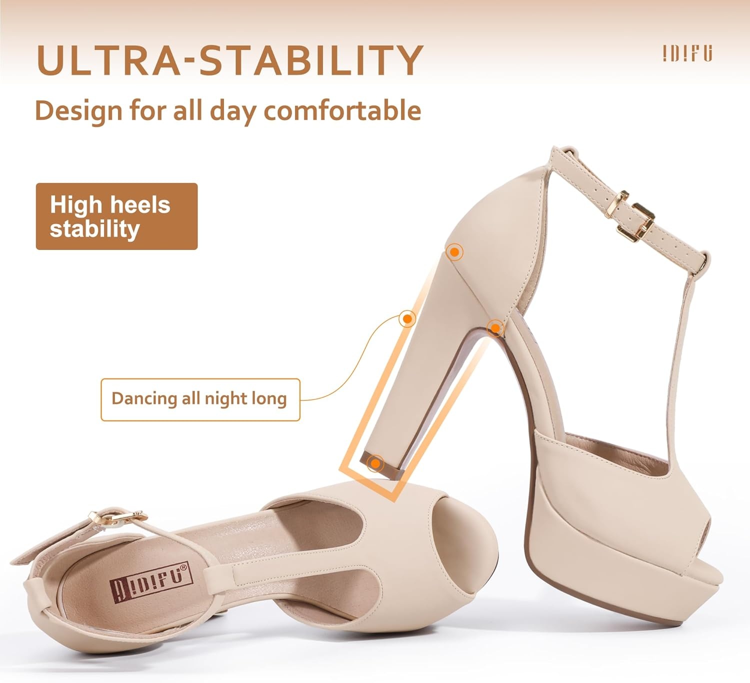 image:imageIDIFU Womens IN5 Polly Platform Chunky High Heels TStrap Sexy Sandals Peep Toe Wedding Party Prom Dress Shoes for Women BrideNude Nubuck