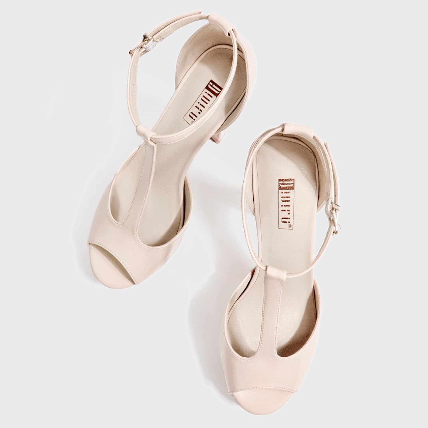 image:imageIDIFU Womens IN5 Polly Platform Chunky High Heels TStrap Sexy Sandals Peep Toe Wedding Party Prom Dress Shoes for Women BrideNude Patent