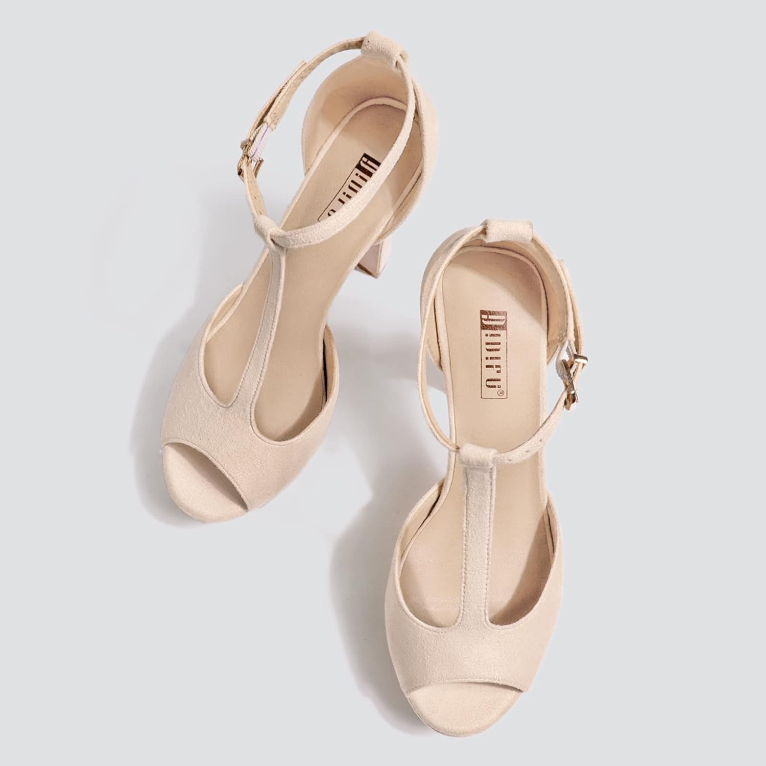 image:imageIDIFU Womens IN5 Polly Platform Chunky High Heels TStrap Sexy Sandals Peep Toe Wedding Party Prom Dress Shoes for Women BrideNude Suede