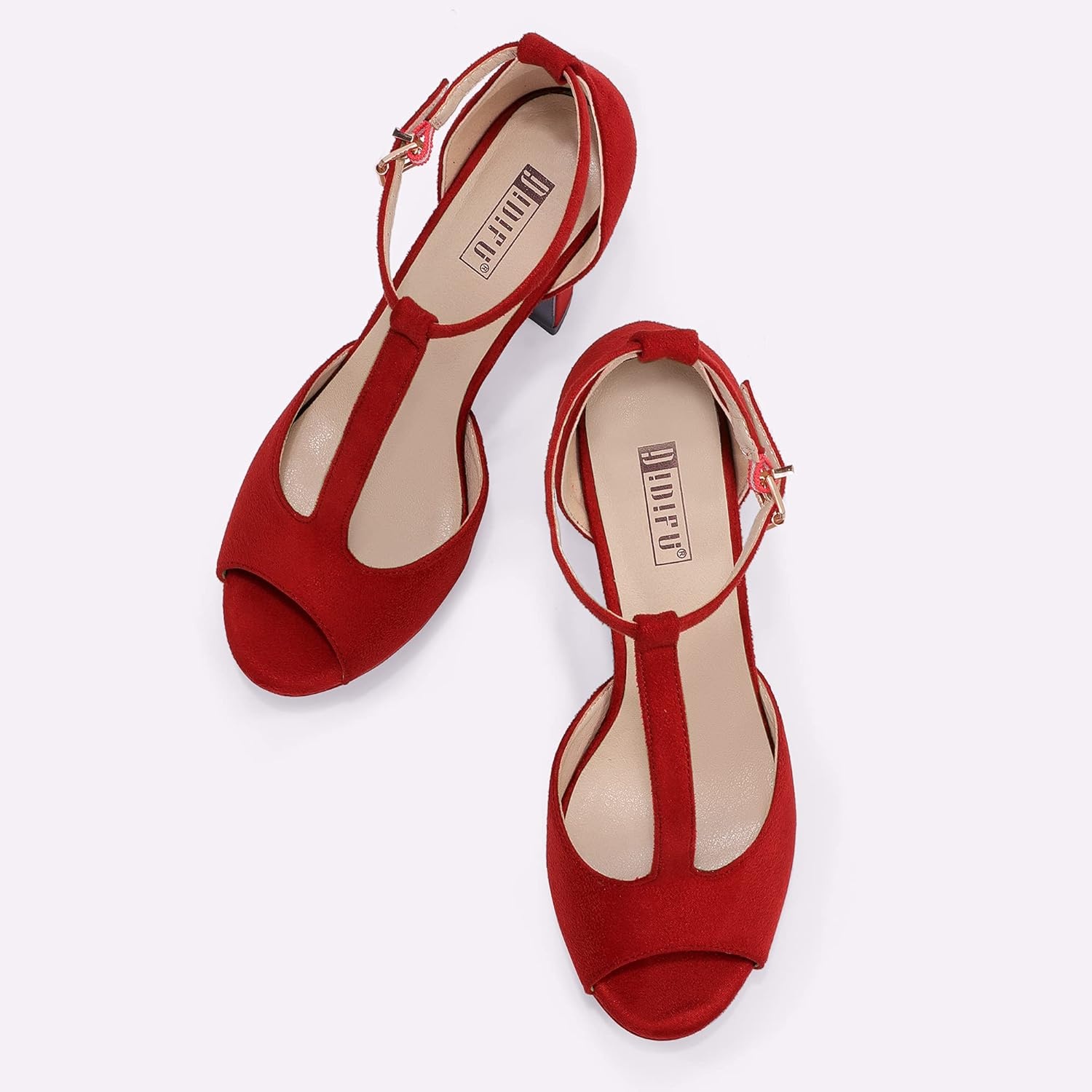 image:imageIDIFU Womens IN5 Polly Platform Chunky High Heels TStrap Sexy Sandals Peep Toe Wedding Party Prom Dress Shoes for Women BrideRed Suede