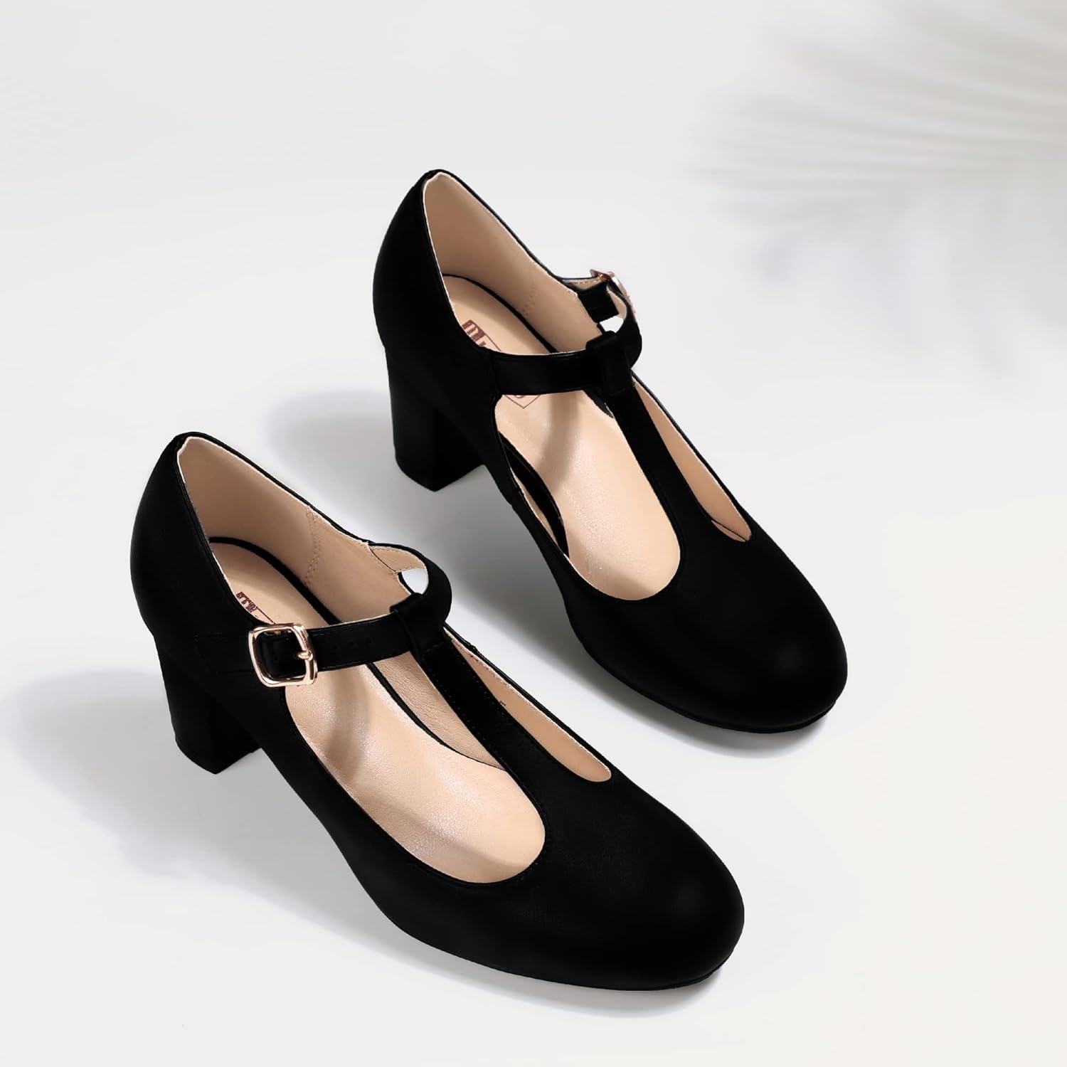 image:imageIDIFU Womens Pumps Dress Shoes for Women Mary Jane Low Chunky Closed Toe TStrap Womens Dress Shoes Wedding Shoes for Bride Black Nude Silver Heels for WomenBlack Nubuck