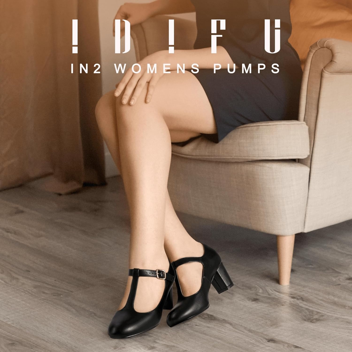 image:imageIDIFU Womens Pumps Dress Shoes for Women Mary Jane Low Chunky Closed Toe TStrap Womens Dress Shoes Wedding Shoes for Bride Black Nude Silver Heels for WomenBlack Pu
